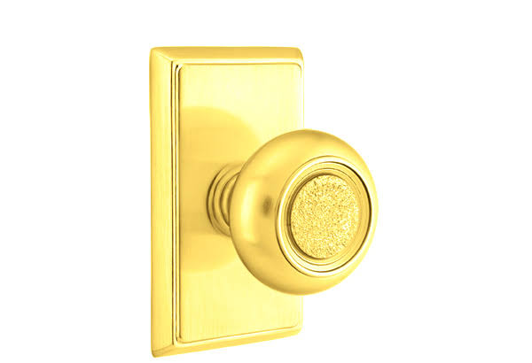 Passage Set with Rectangular Rosette and Knob, Unlacquered Brass R5563