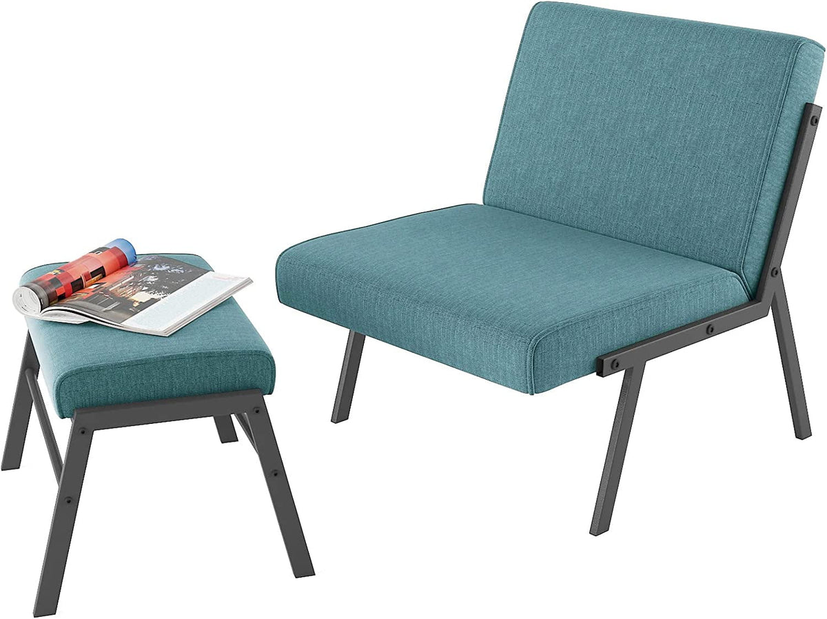 Blue Linen Upholstered Accent Chair with Ottoman H9274