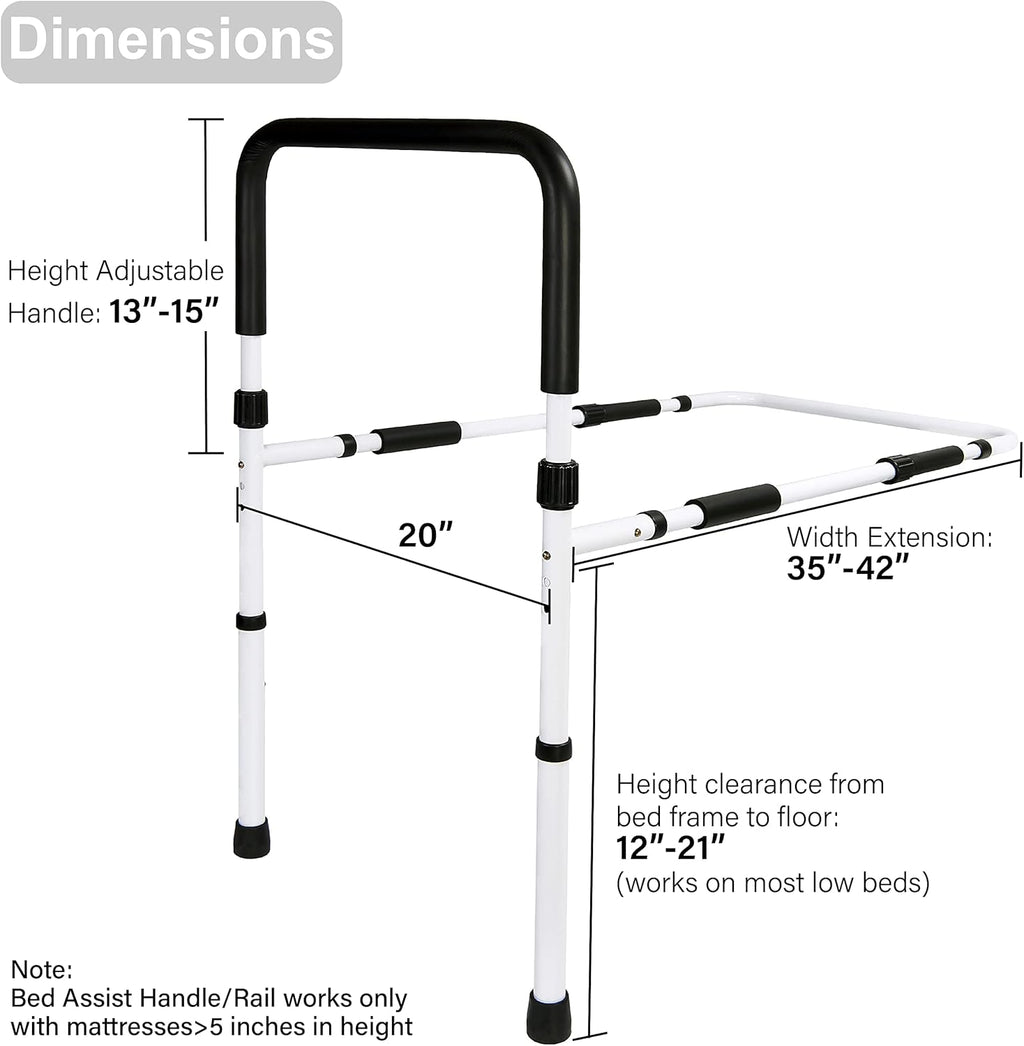 Adjustable Bed Assist Rail Grab Bar, White/Black, Pack of 2 Q262729