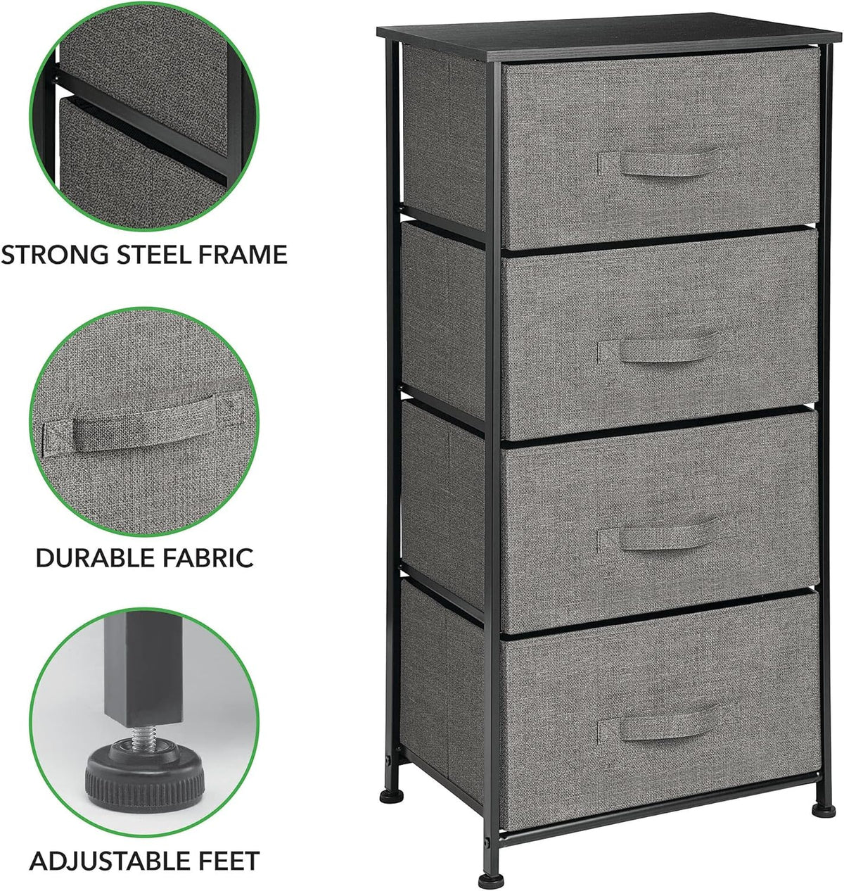Charcoal Gray/black 4 Drawer Vertical Dresser Storage Tower B780