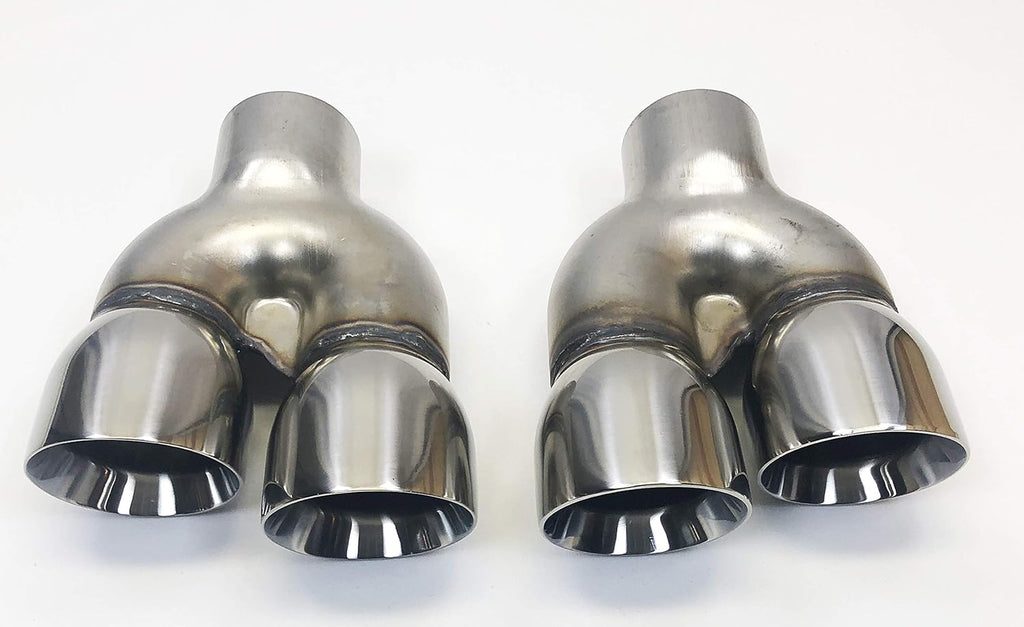 Dual 2.25" Inlet 3.00 X 8.50 Long Round Double Wall Stainless Exhaust Tips K99459