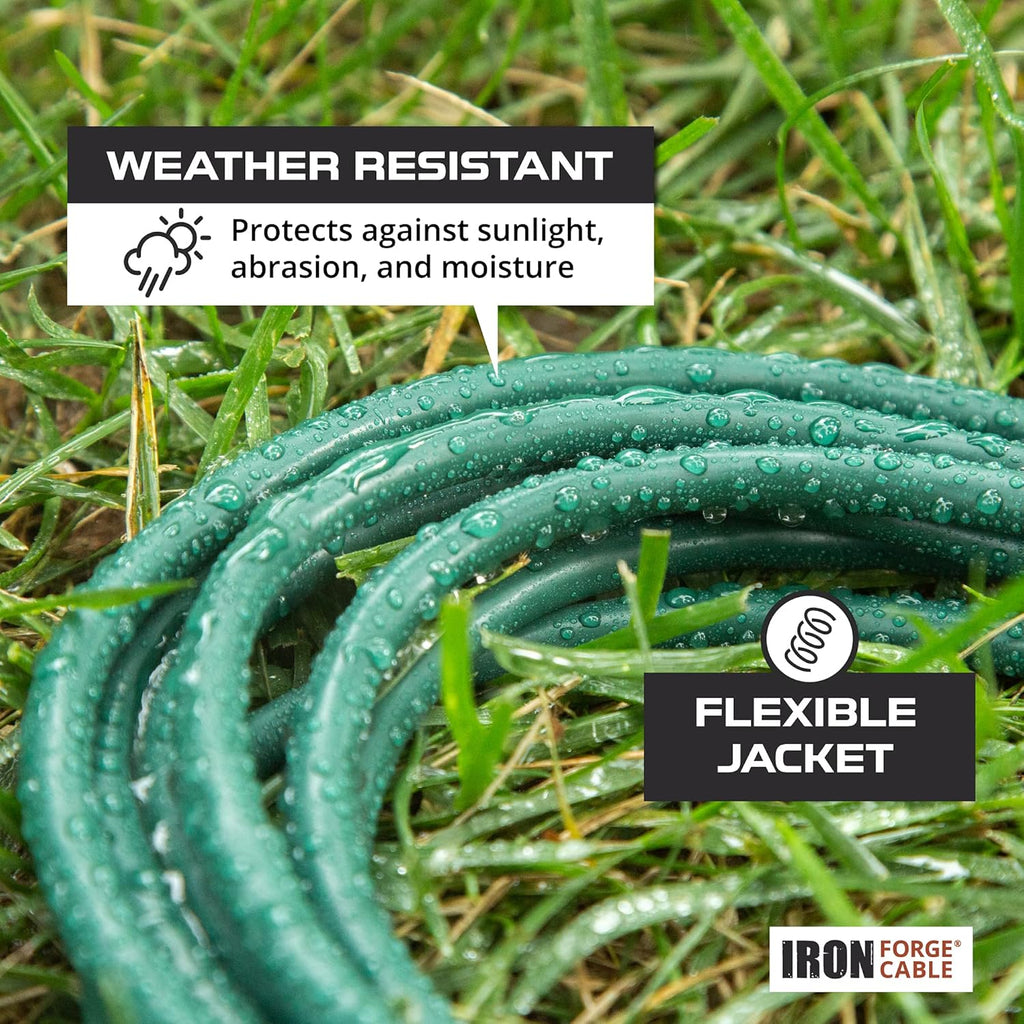 2 Pack 50 Foot Outdoor Extension Cords, 16/3 SJTW Green Cable with 3 Prong Grounded Plug G994