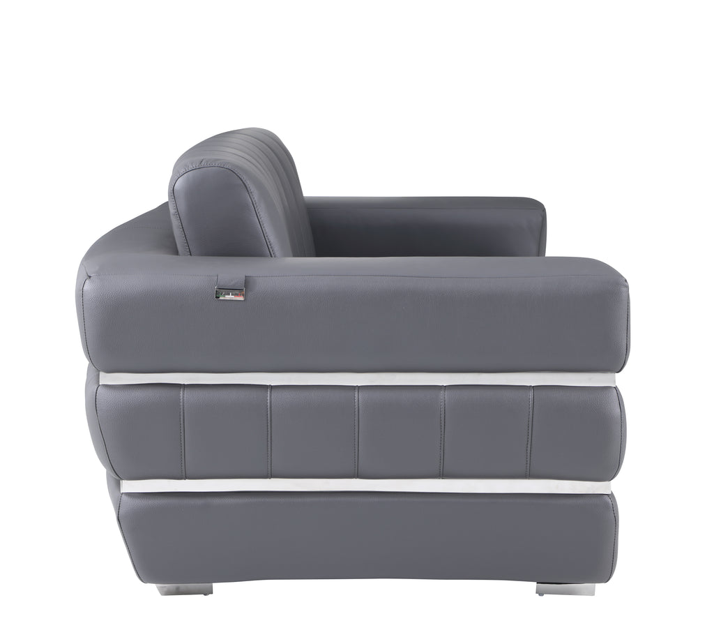 Italian Leather Loveseat with Solid Wood Frame & Chrome Legs V9598