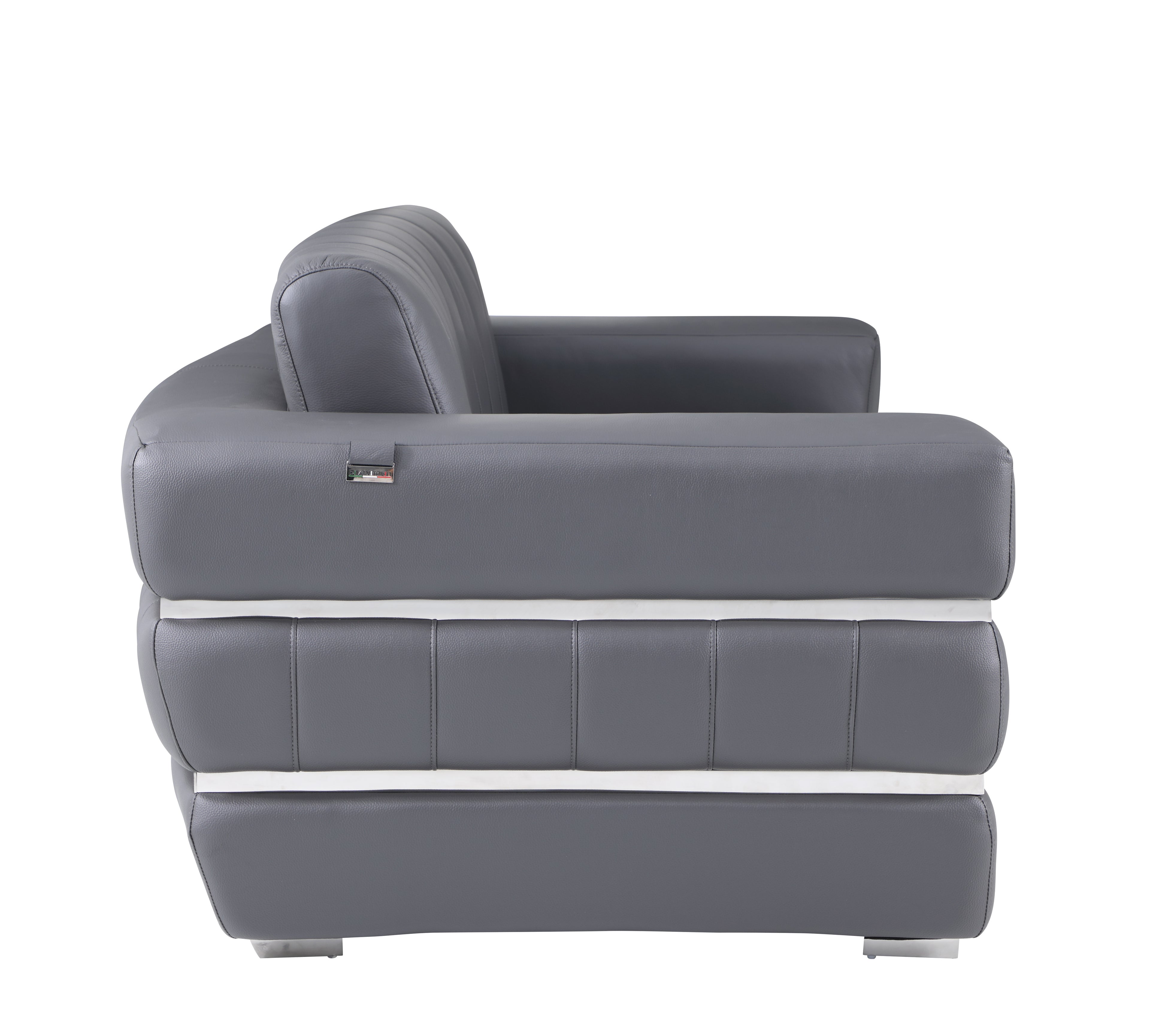 Italian Leather Loveseat with Solid Wood Frame & Chrome Legs V9598