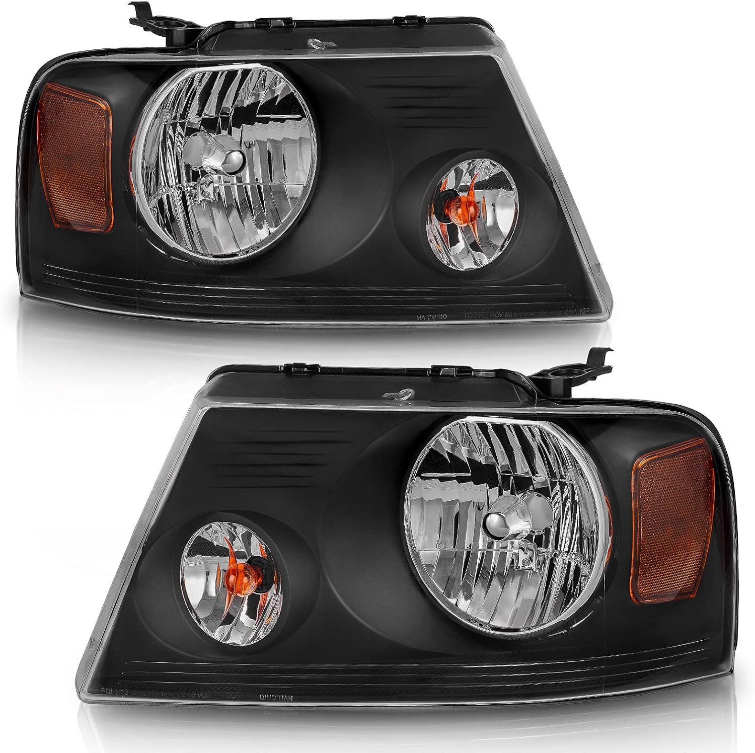 Headlight Assembly for 2004-2008 Ford F-150, Black Housing Clear Lens Amber Reflector N2369