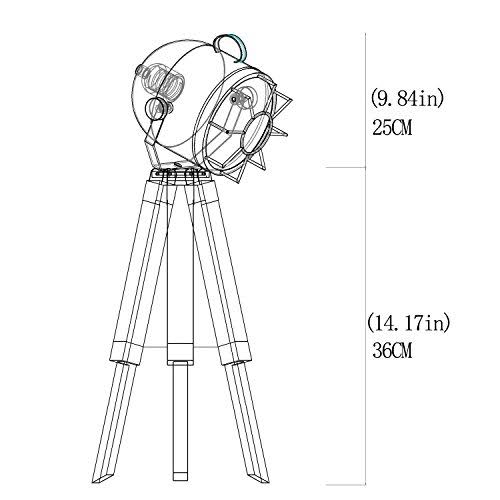 Industrial Vintage Tripod Floor Lamp, Wooden Stand, Black R3114