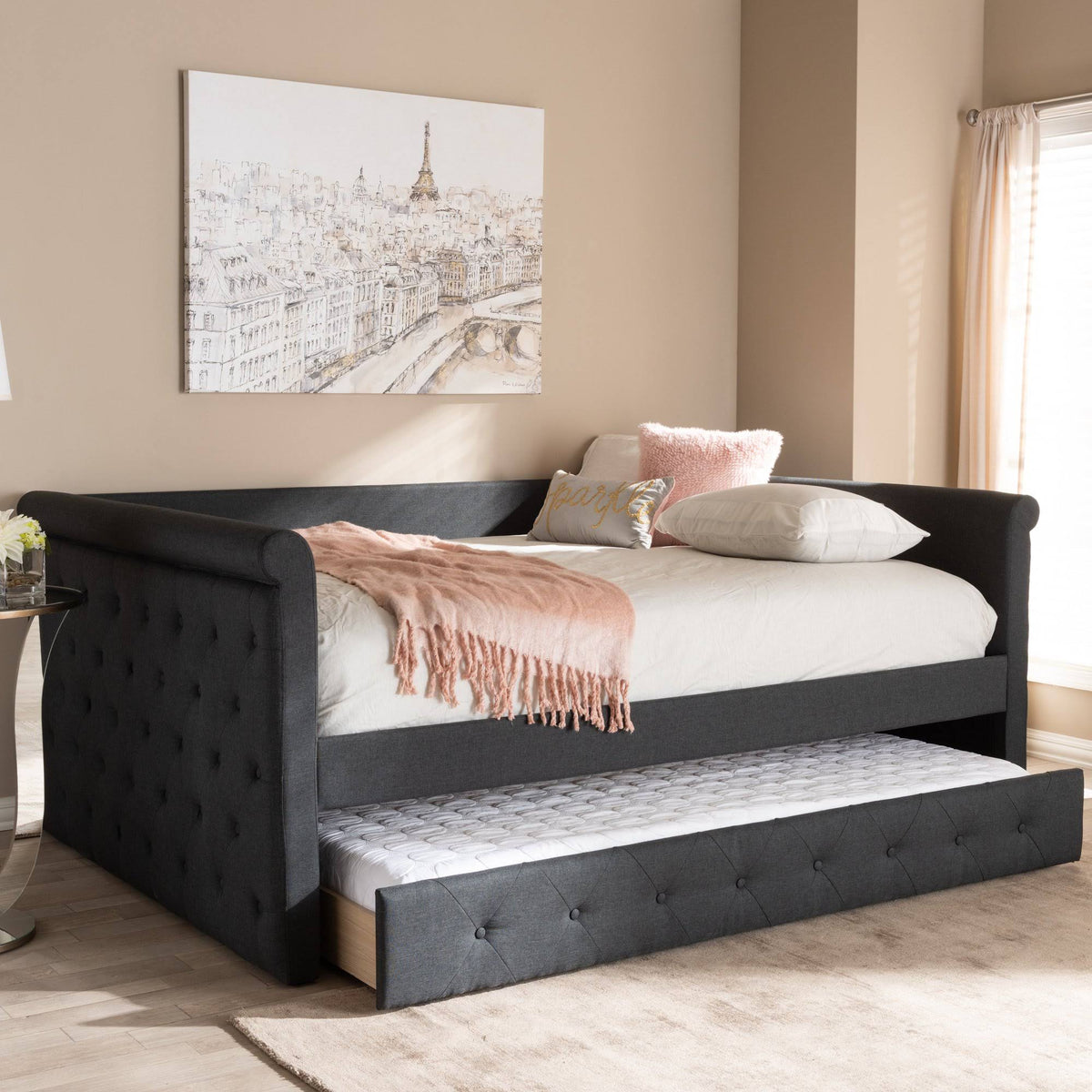 Queen Dark Grey Daybed with Trundle O79517
