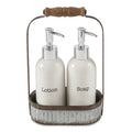 White Lotion & Soap Pump Tin Caddy Set W256115