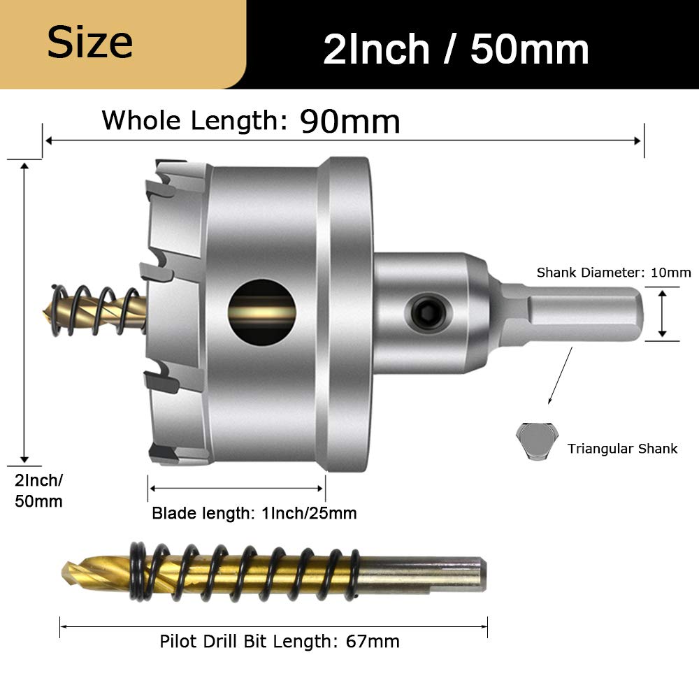 8PCS TCT Hole Saw Kit, 16-60mm Tungsten Carbide Tipped Hole Cutter Drill Bit with Titanium-Plated Pilot Drill Bit R57170