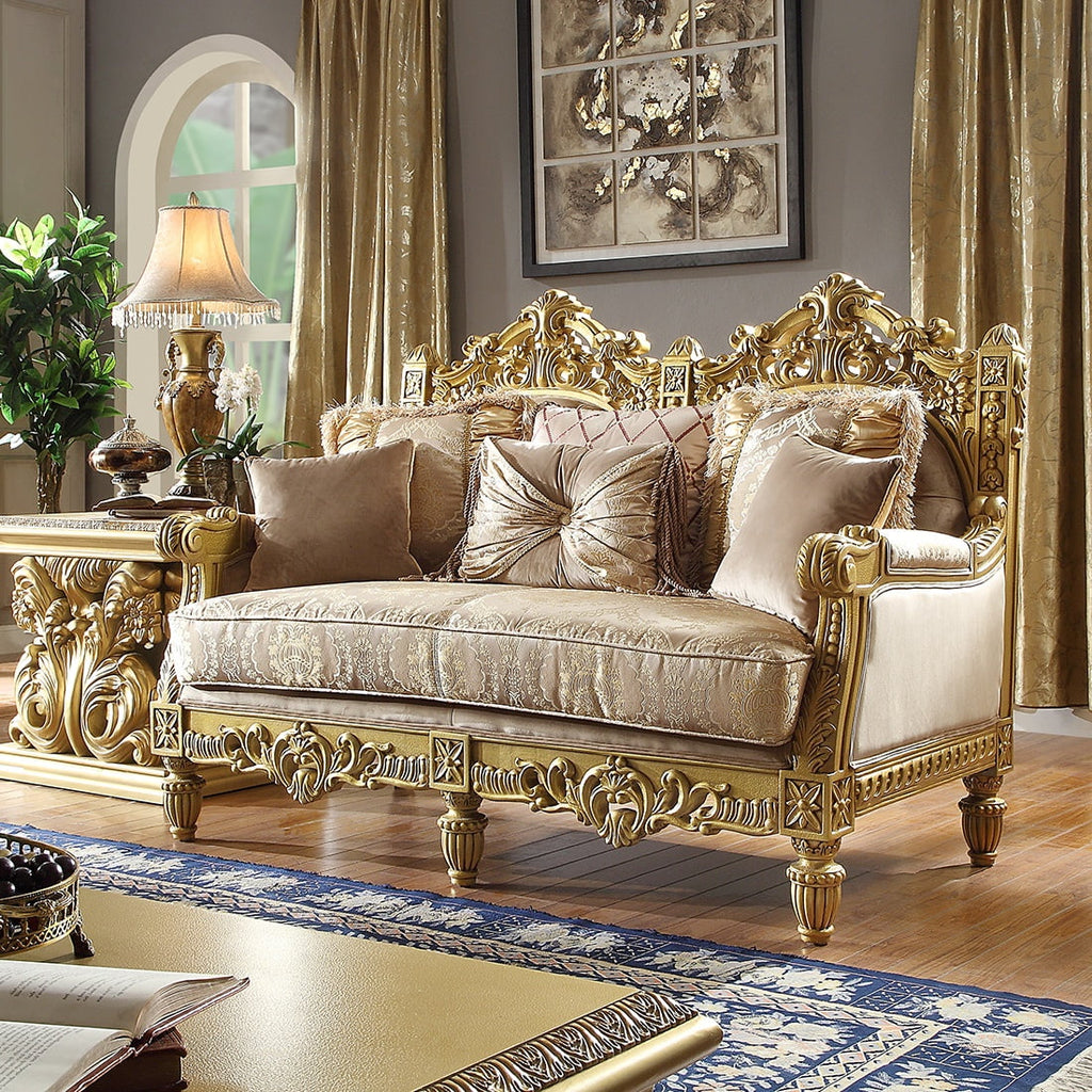 Gold 3Pcs Sofa Set Carved Wood K9478