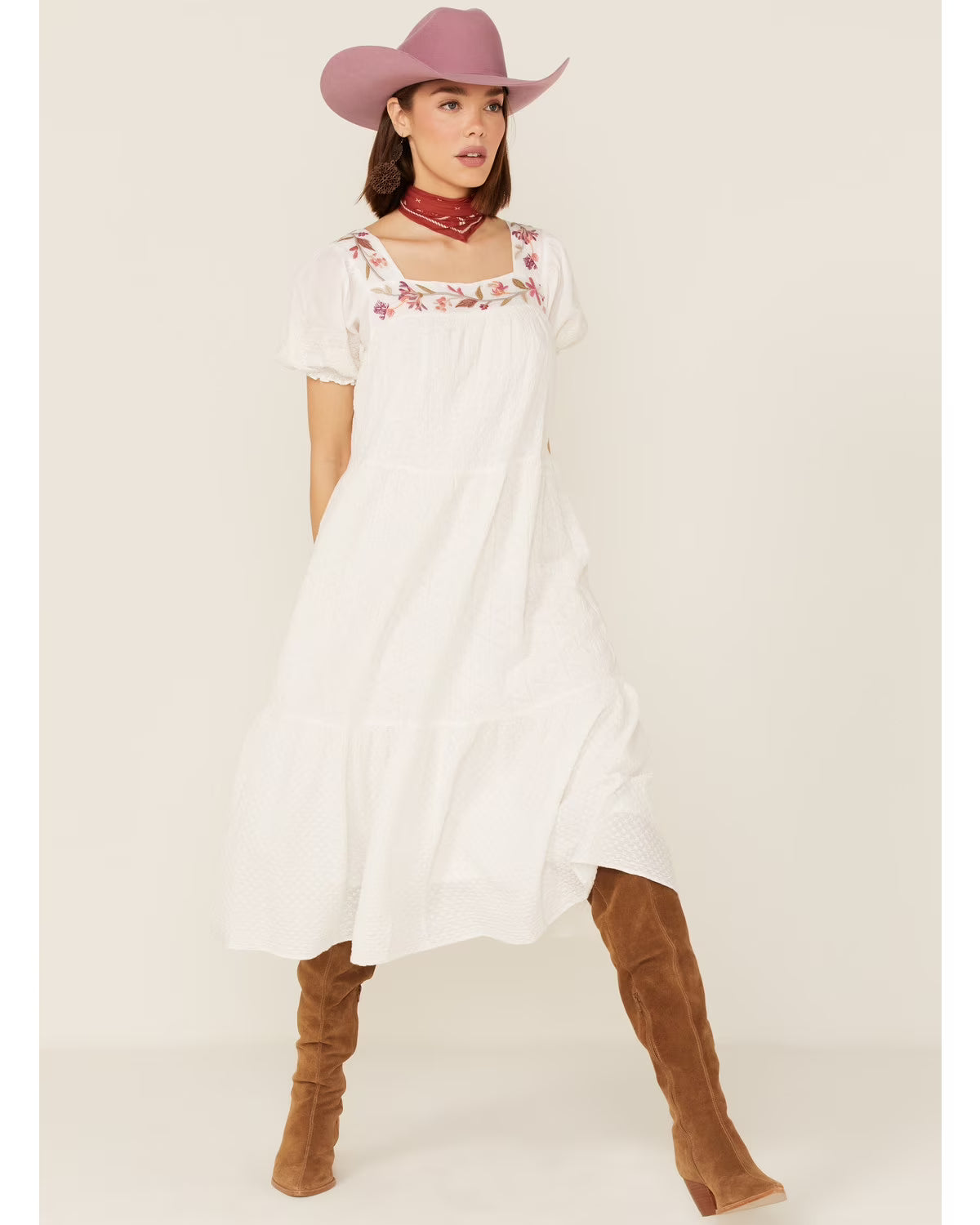 White Embroidered Midi Dress U7126
