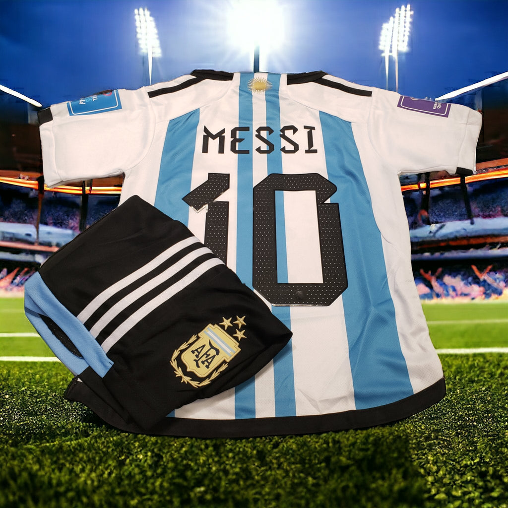 Kids Argentina 2022 Adidas Home Soccer Jersey And Short E125