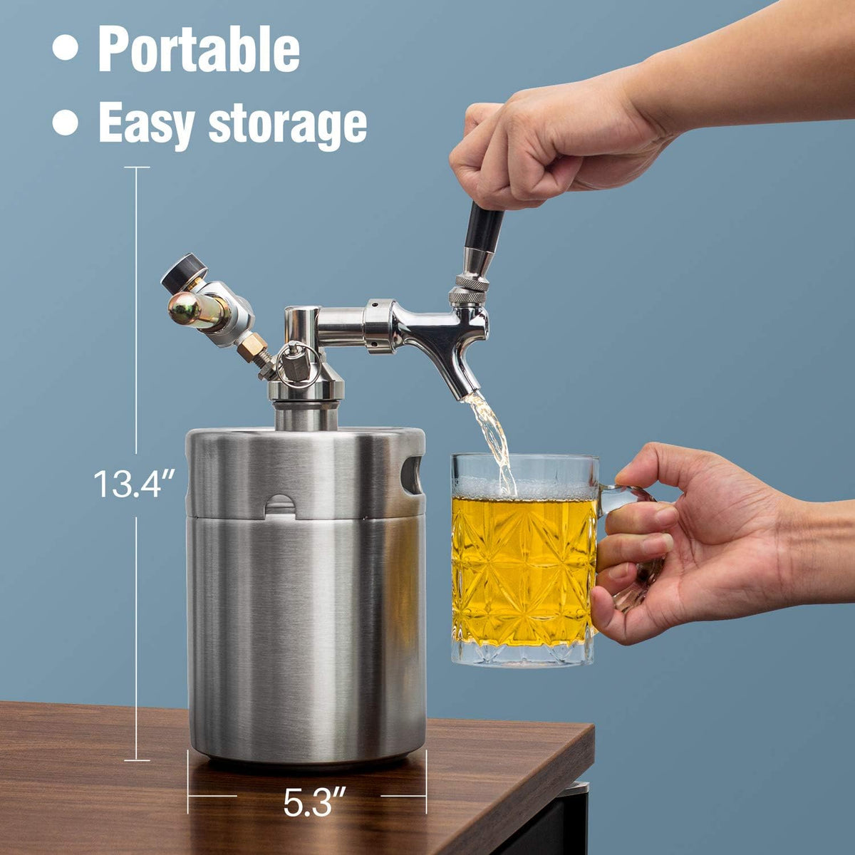 64oz Stainless Steel Pressurized Mini Keg Growler with Co2 Regulator Q79454