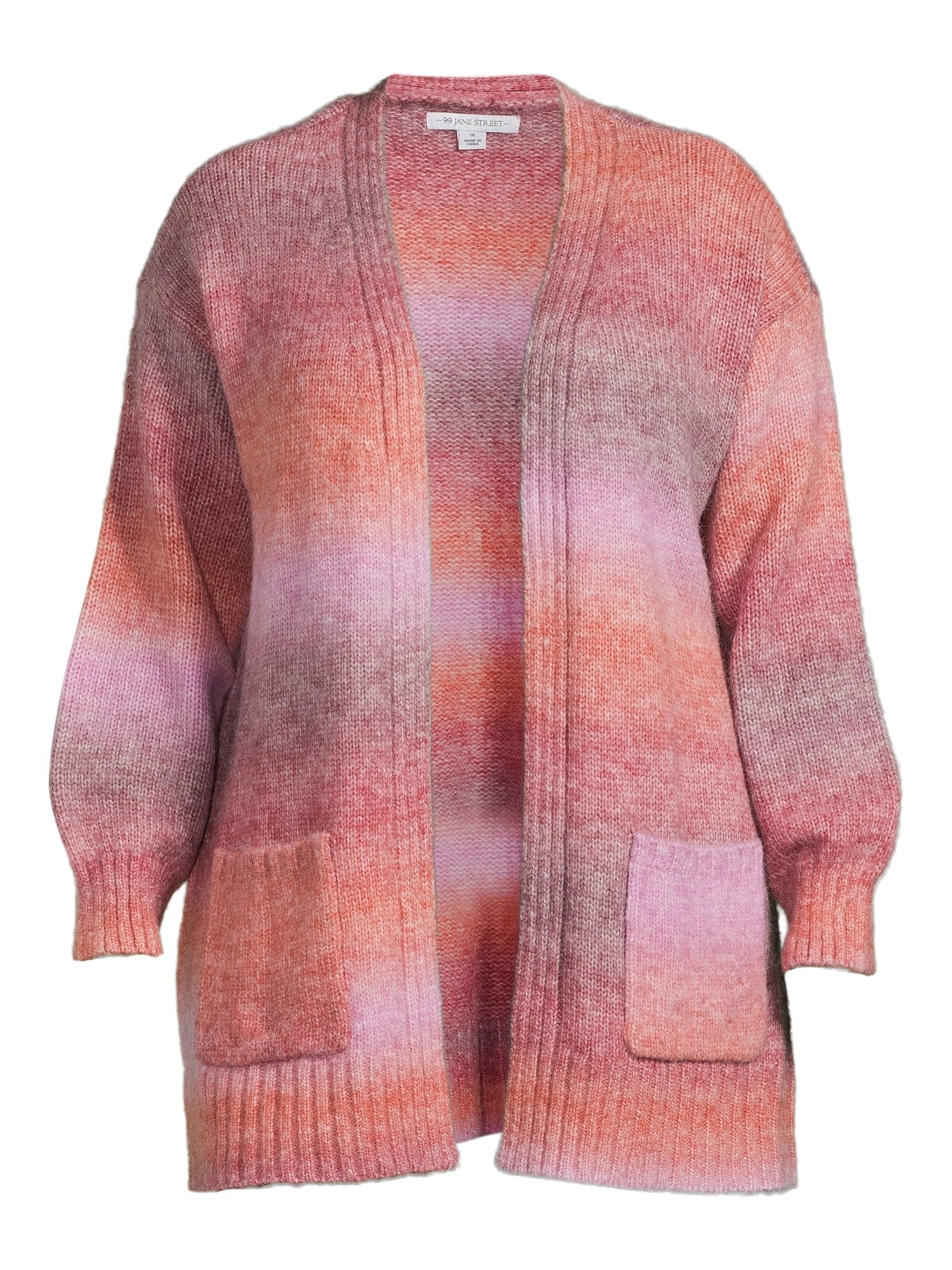 Women's Plus Size Drop Shoulder Open Cardigan with Balloon Sleeves H894119