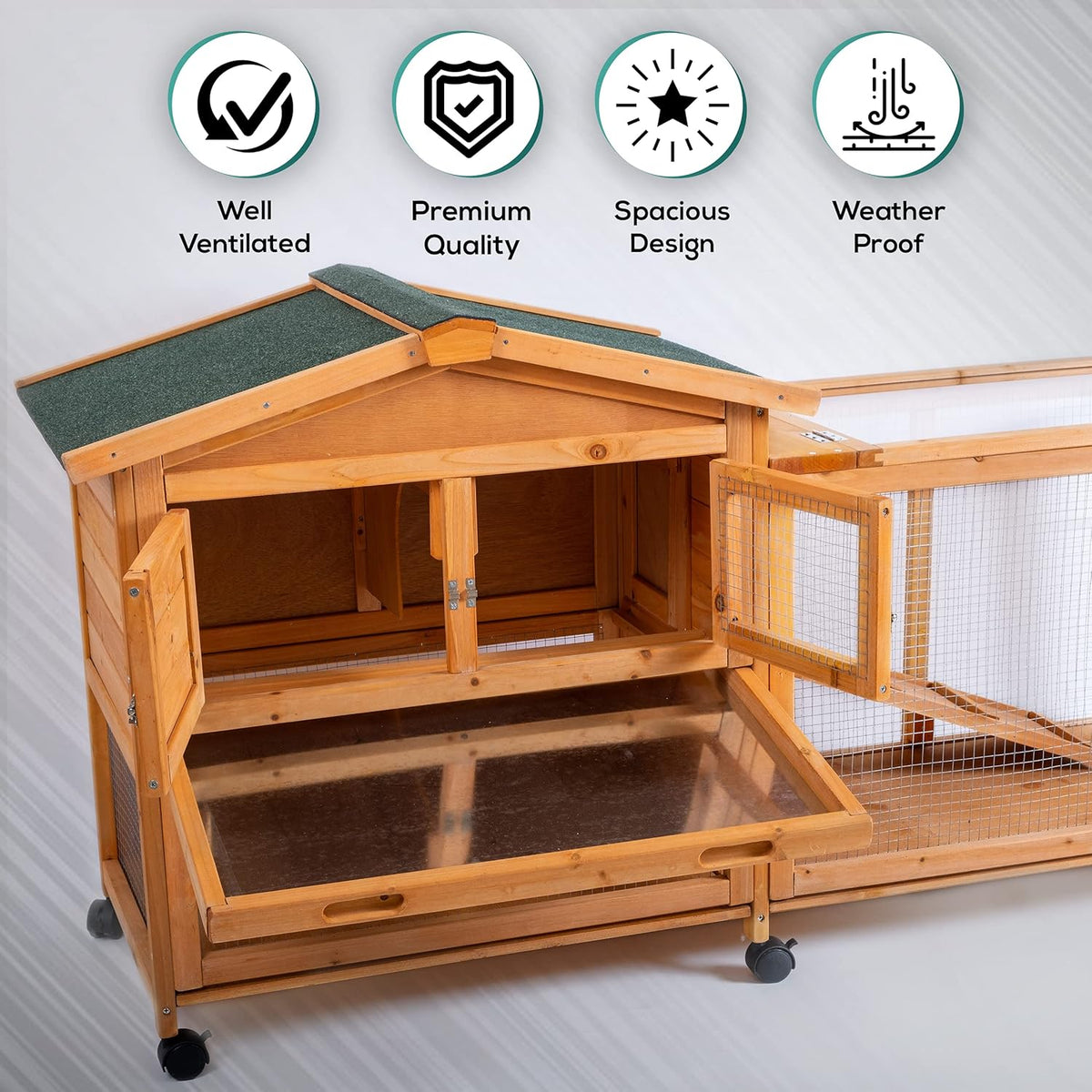 Rabbit Hutch with Waterproof Roof and Pull Out Trays H67613