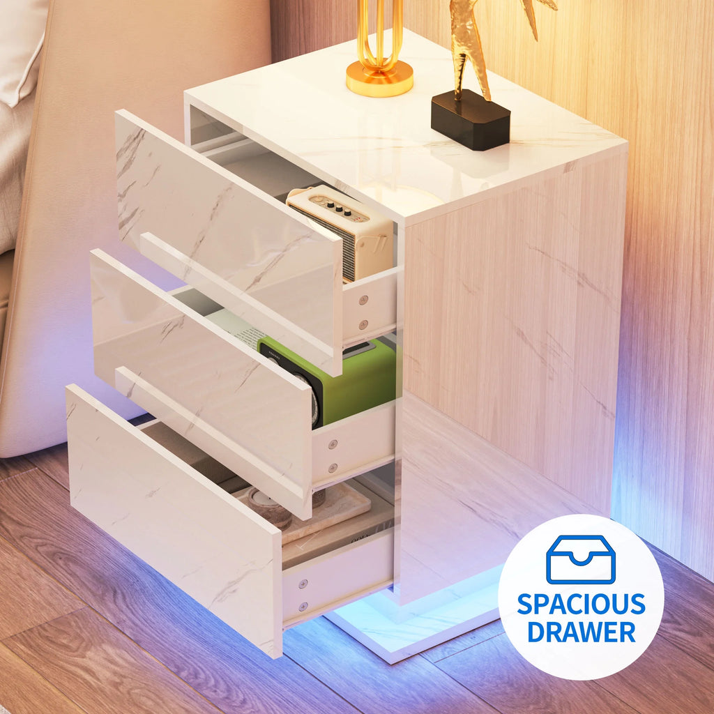 3 Drawers LED Nightstand with Drawer R3629