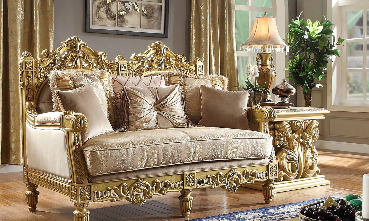Gold 3Pcs Sofa Set Carved Wood K9478