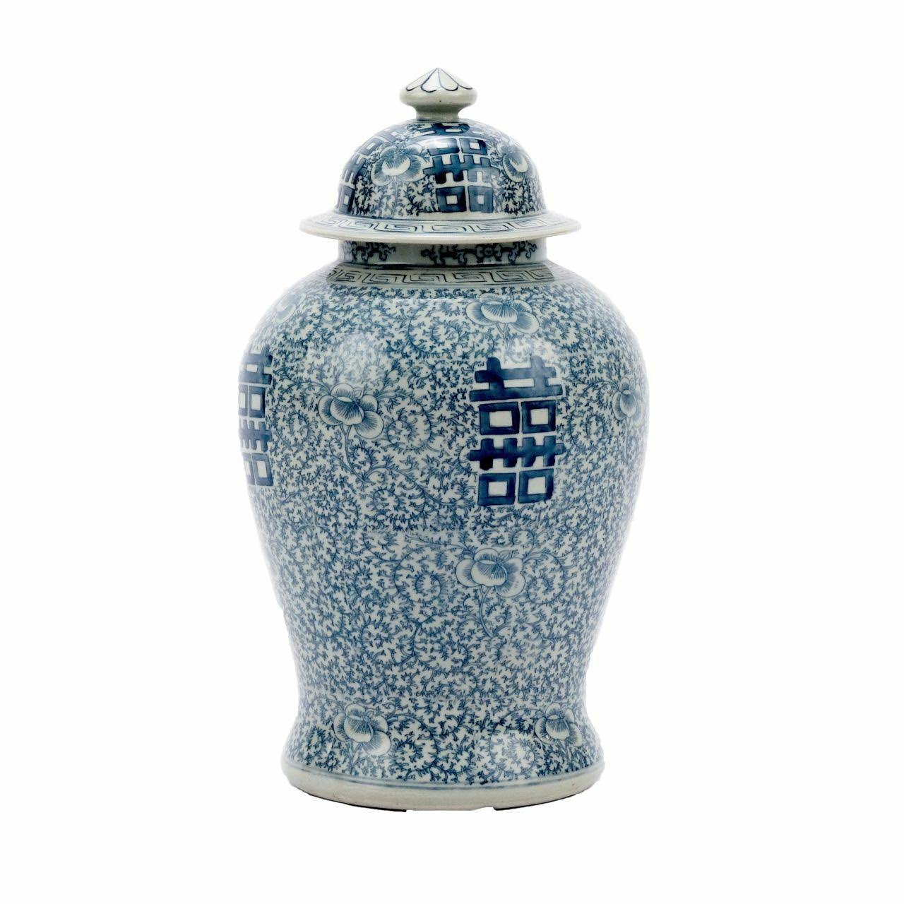 Blue & White Double Happiness Floral Temple Jar Y363502