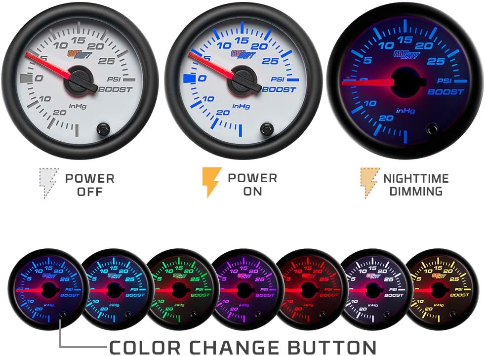 White 7 Color Vacuum Gauge Kit with Mechanical Hose & T-Fitting, 2-1/16" 52mm, Pack of 2 W60164