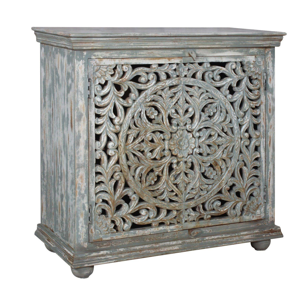 Mango Wood Carved 2 Door Cabinet Y783