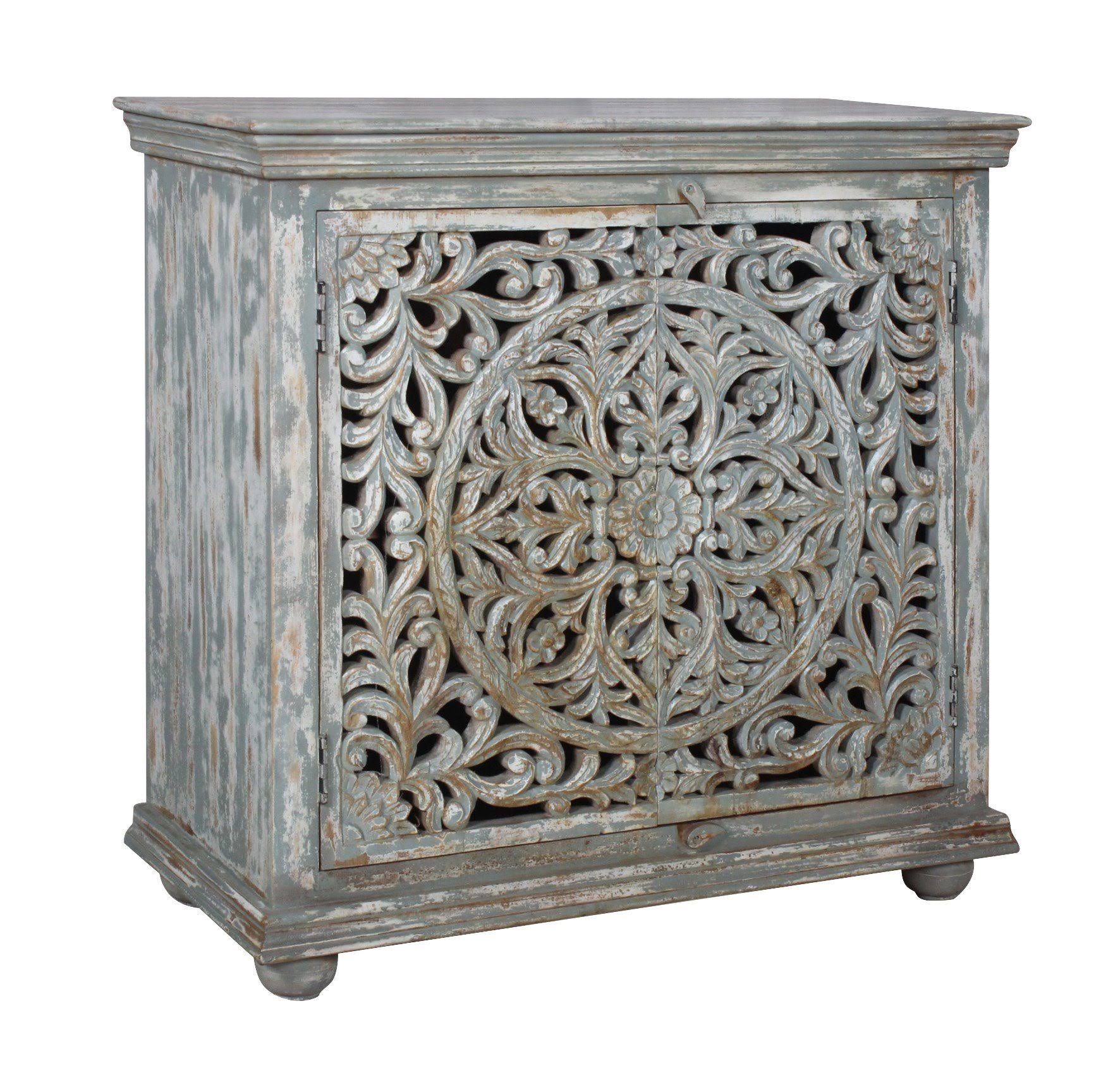 Mango Wood Carved 2 Door Cabinet Y783