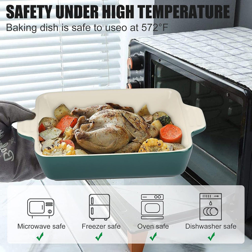 Ceramic Baking Dish Set of 4 Pcs, Rectangular Porcelain Bakeware, 14.7 x 8.5 x 2.6 Inches O7072
