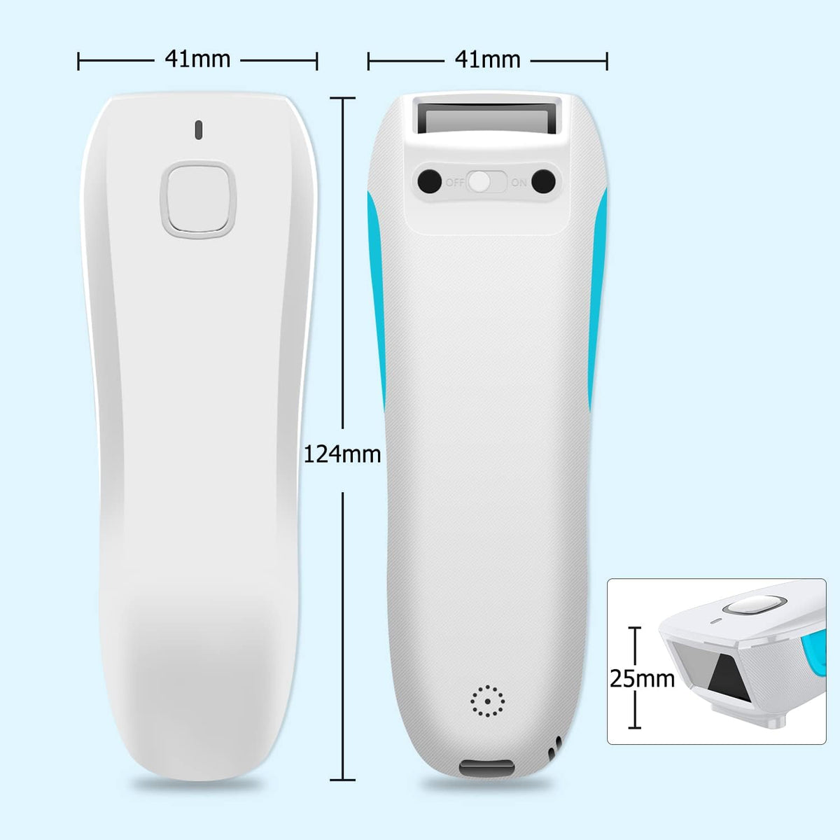 Wireless 2D QR Barcode Scanner, Bluetooth Portable Pocket Small 1D 2D Bar Code Reader, White Pack of 2 I737029
