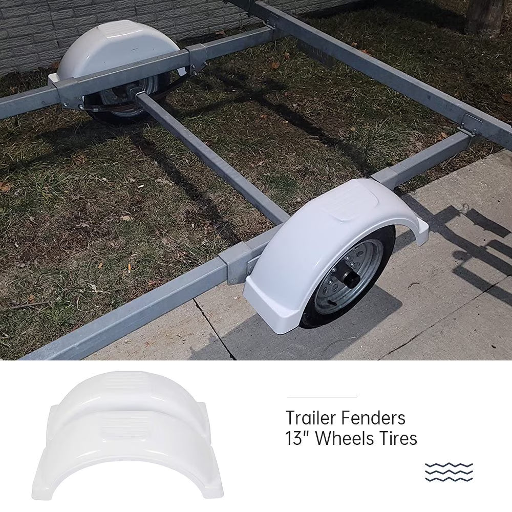 Pair of Single Axle Trailer Fenders 13" Wheels Tires Top Step Skirt Boat I3055