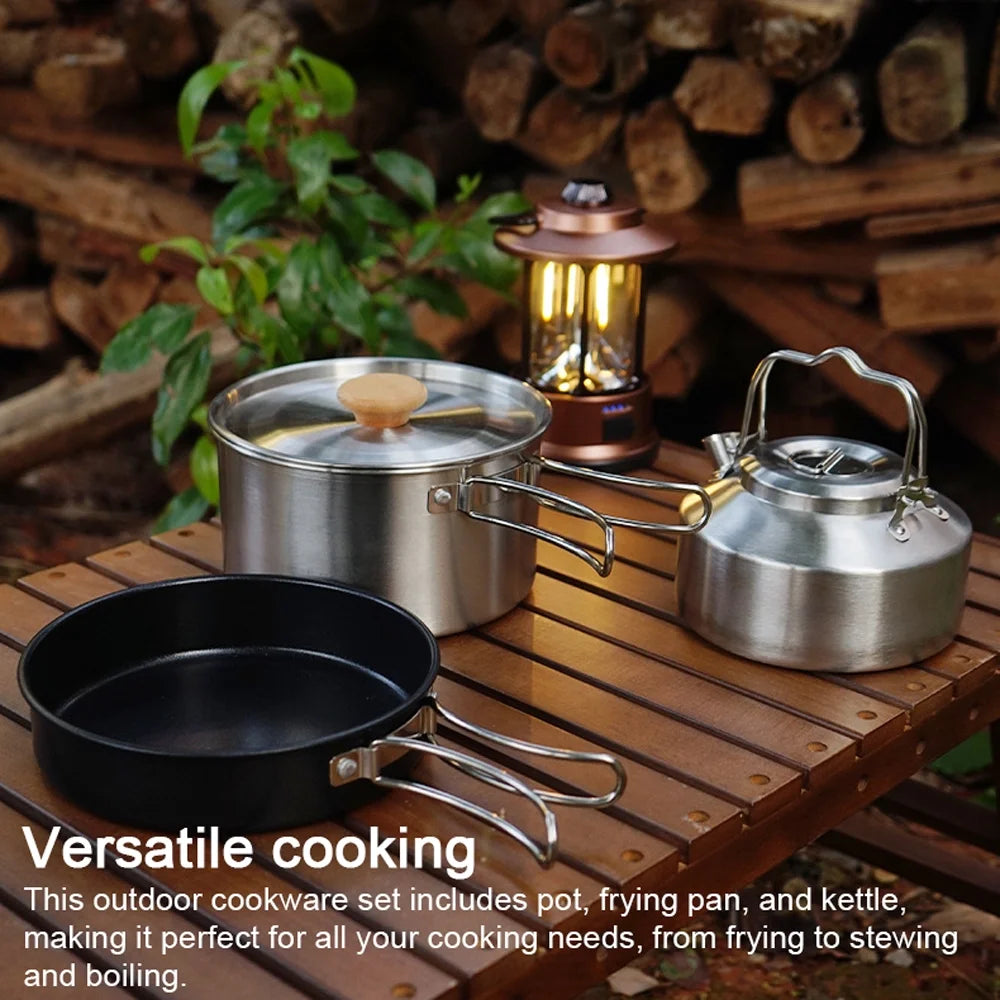 Stainless Steel Camping Cookware Set with Pot Frying Pan Kettle E40642