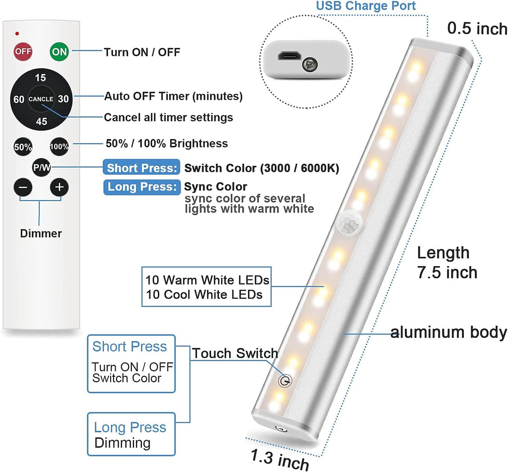 Rechargeable Touch Lights with Timer Dimmer 3 Colors Wireless Install Easily P474
