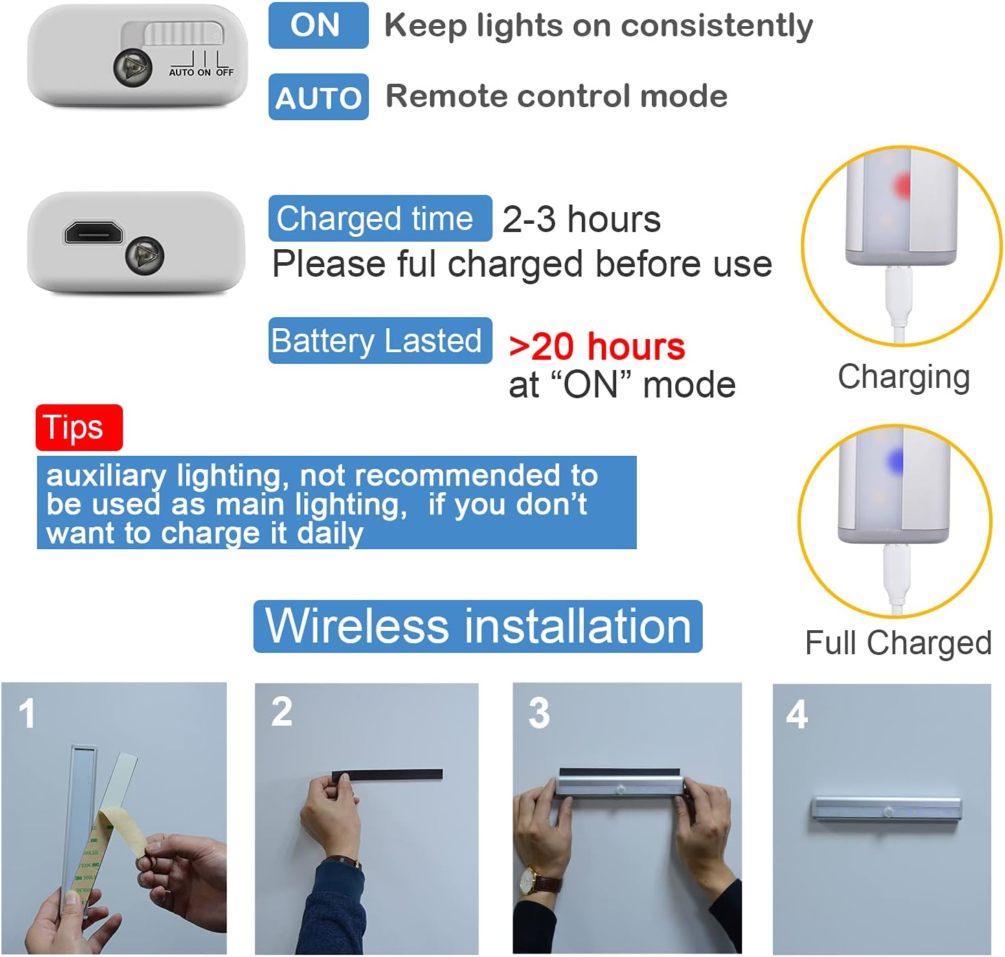 Rechargeable Touch Lights with Timer Dimmer 3 Colors Wireless Install Easily P474