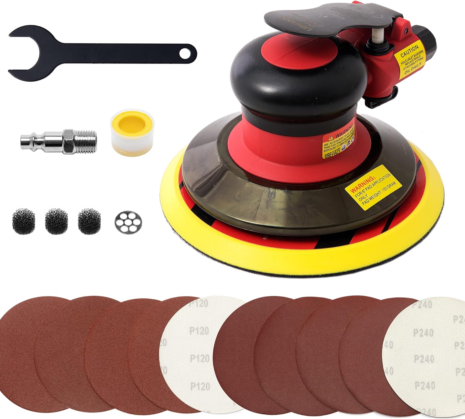 6-inch Air Random Orbital Sander, Pneumatic Sander with 10pcs Sandpapers, Pack of 2 O3783