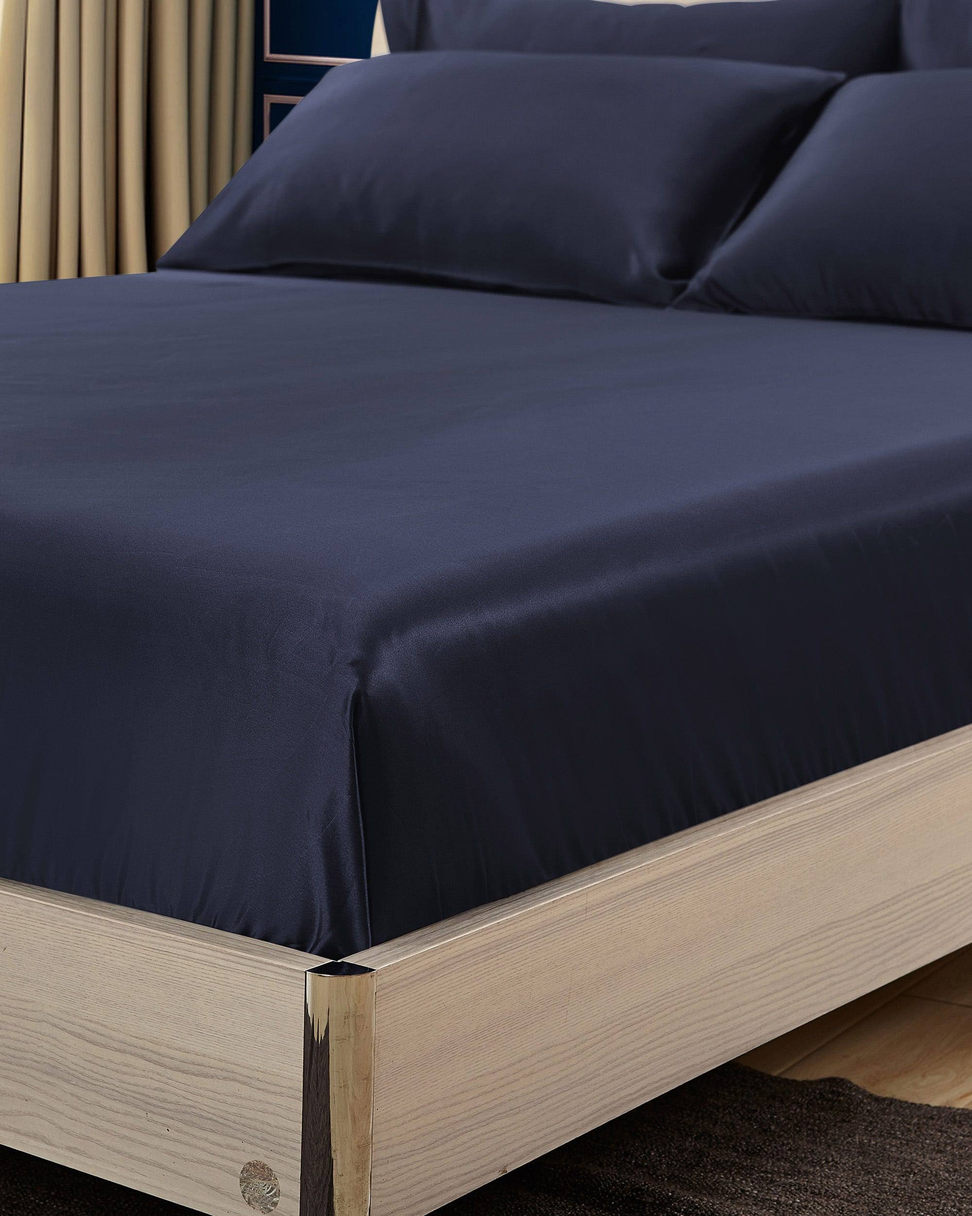 Navy Blue 100% 19 Momme Silk Fitted Sheets King H595