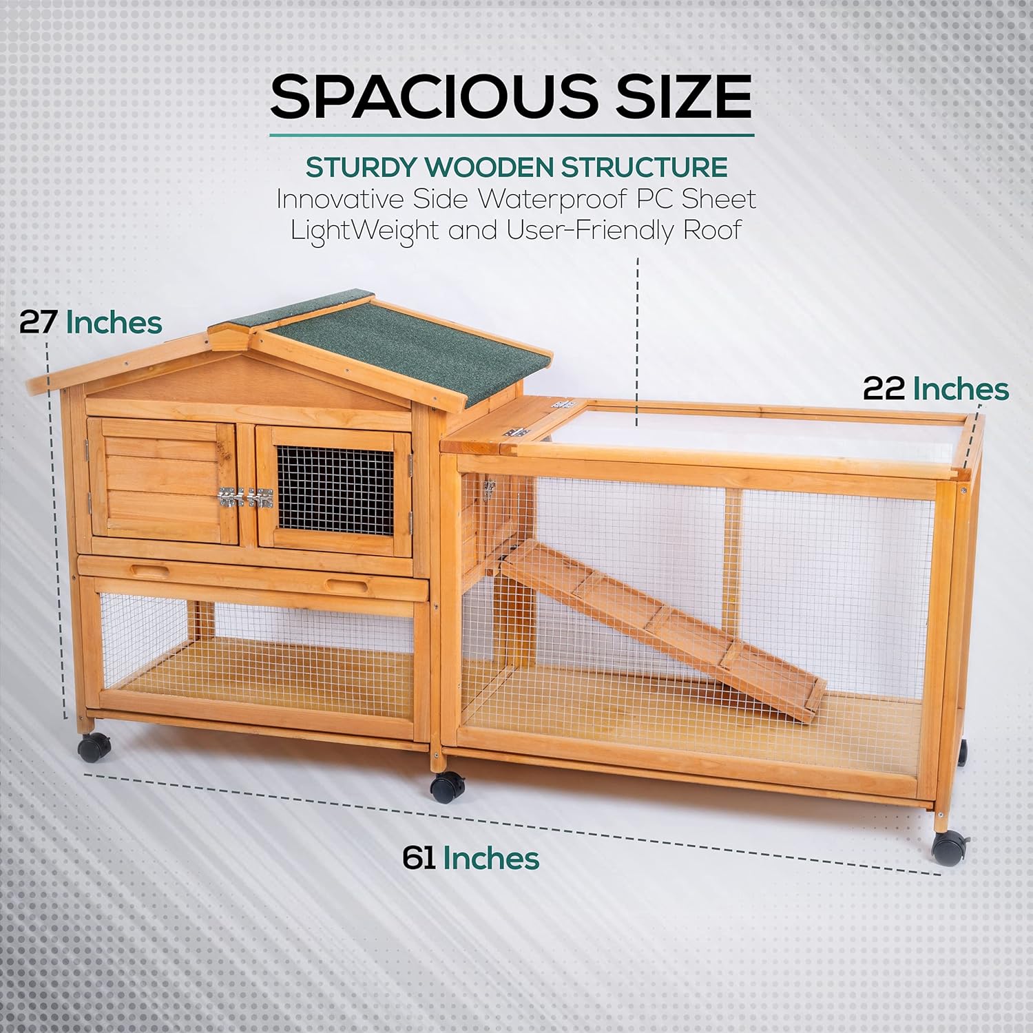 Rabbit Hutch with Waterproof Roof and Pull Out Trays H67613