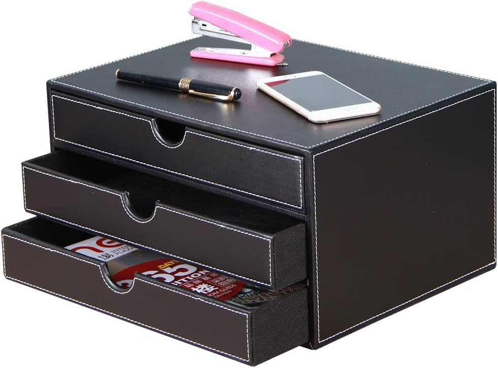 Black PU Leather 3 Drawer Stackable File Cabinet K22379