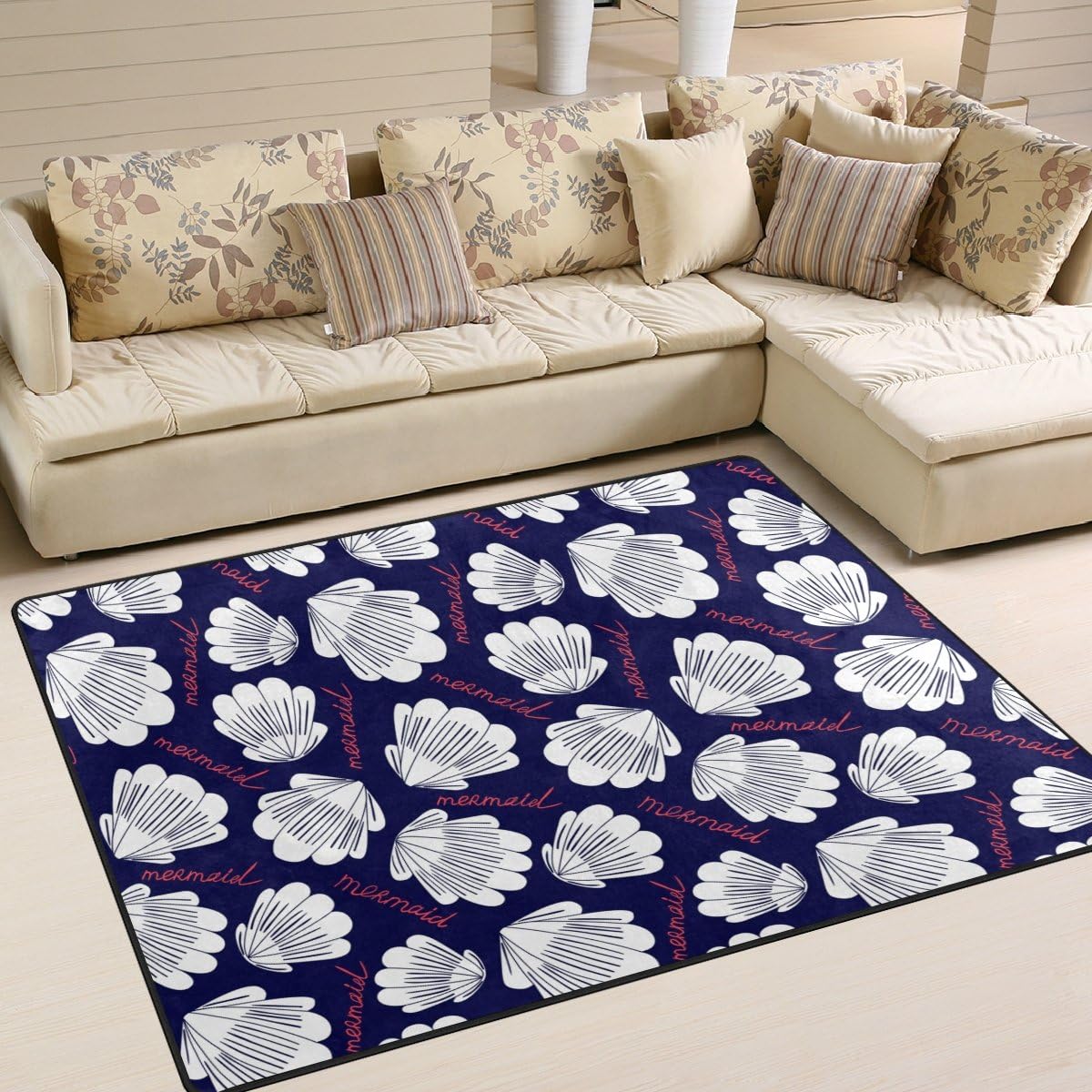 White Shell Mermaid Lightweight Carpet Mats Area Rug D840