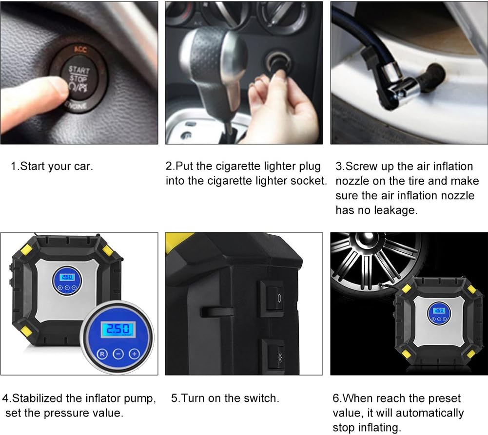 12V Portable Digital Car Tire Inflator Pump 100 PSI D40981