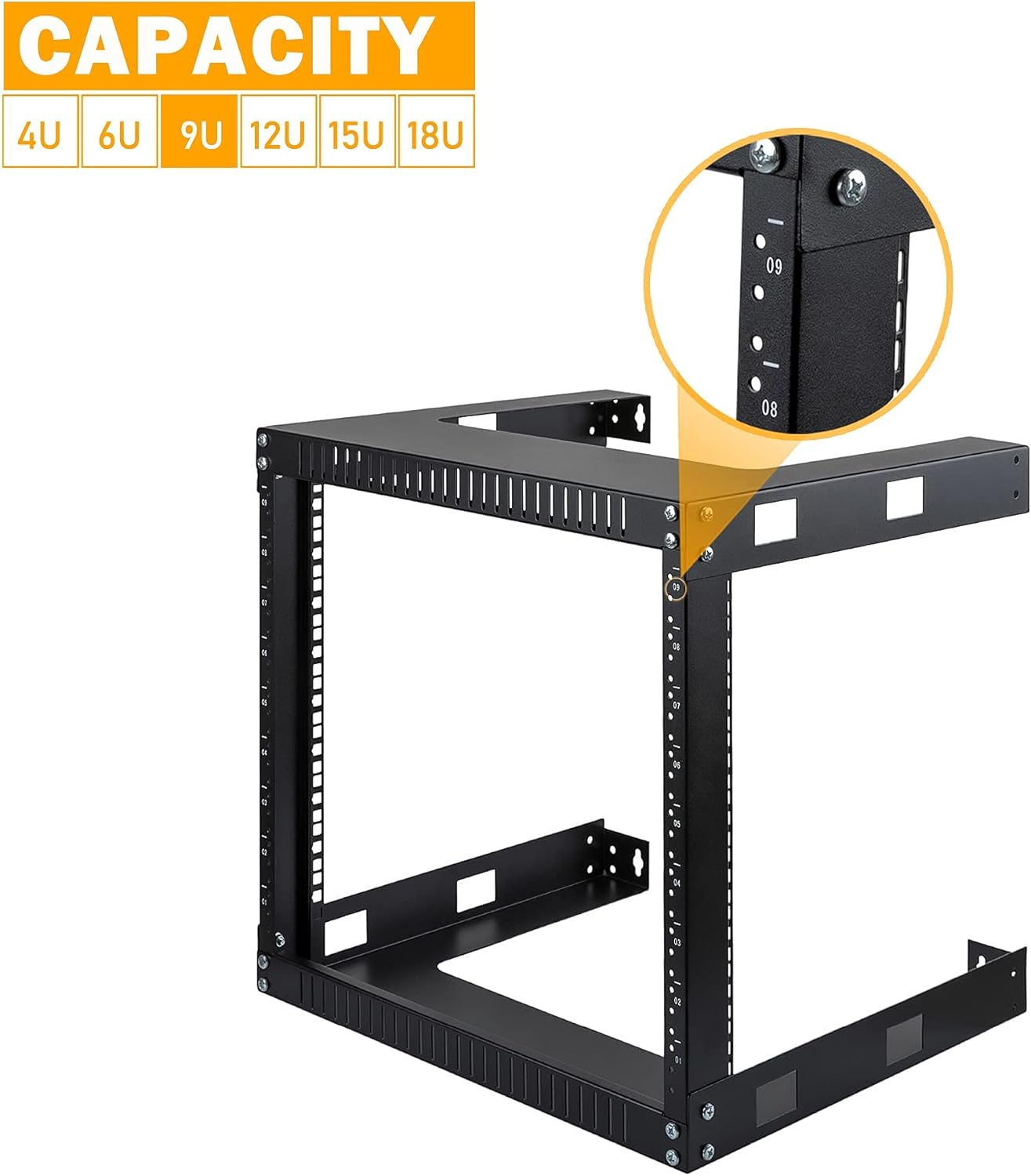 Black 12U 19 Wall Mount Server Rack, 17.7 Deep 2 Post Open Frame Cabinet E6532