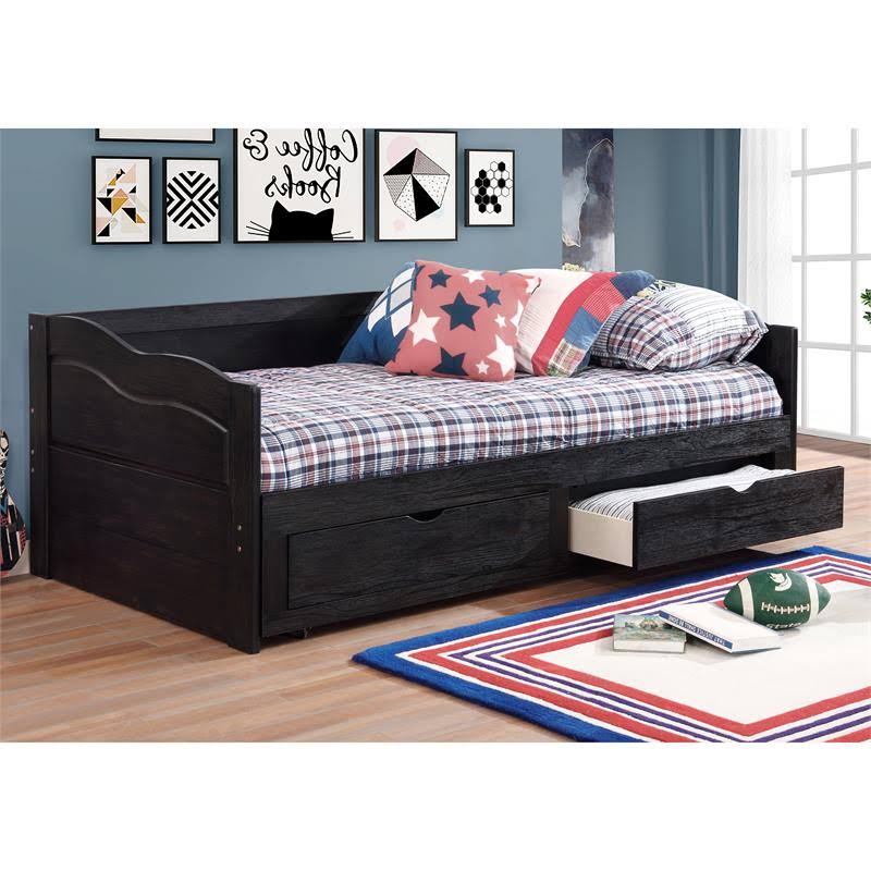 Black Wood Twin Daybed with Trundle A87793