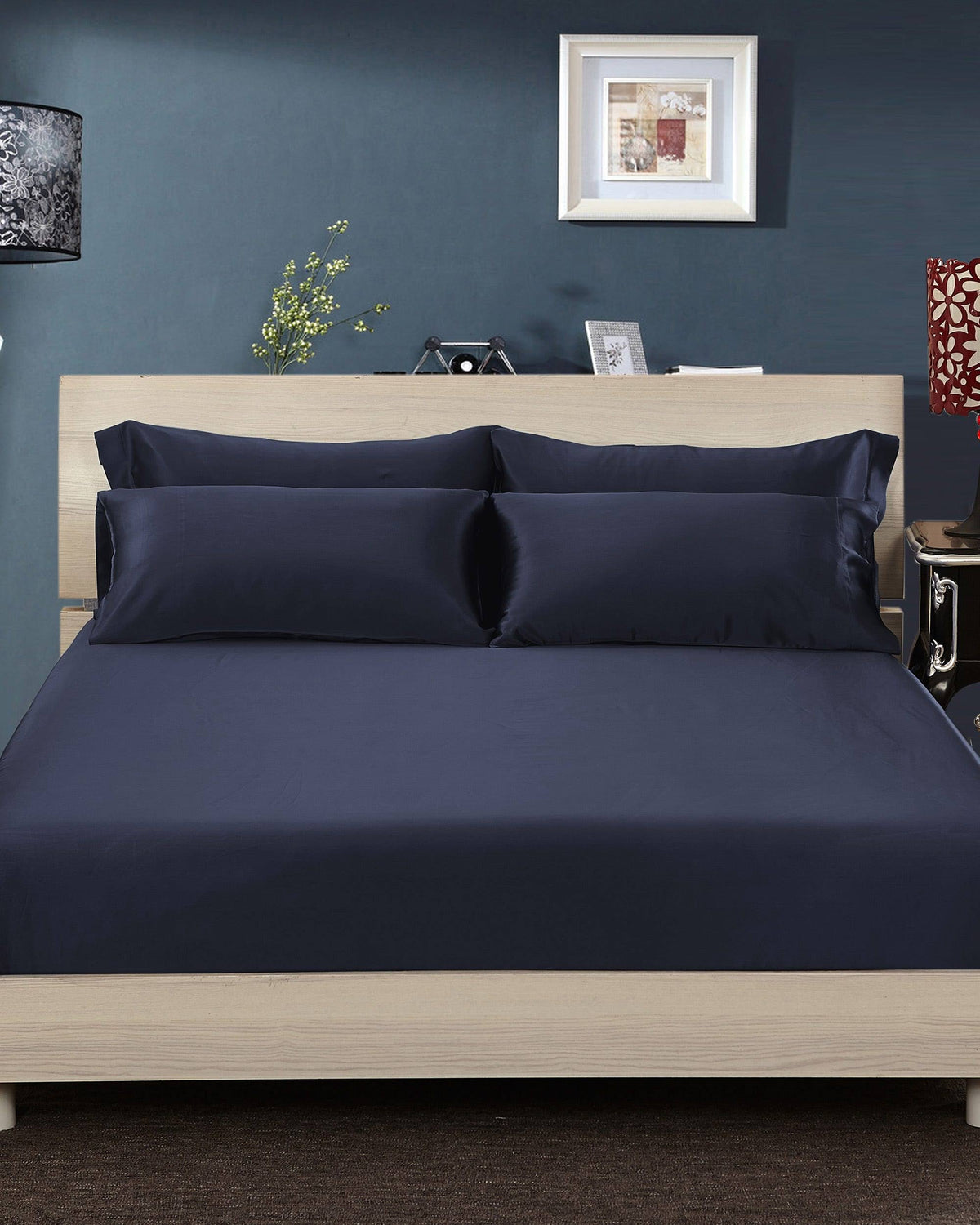 Navy Blue 100% 19 Momme Silk Fitted Sheets King H595