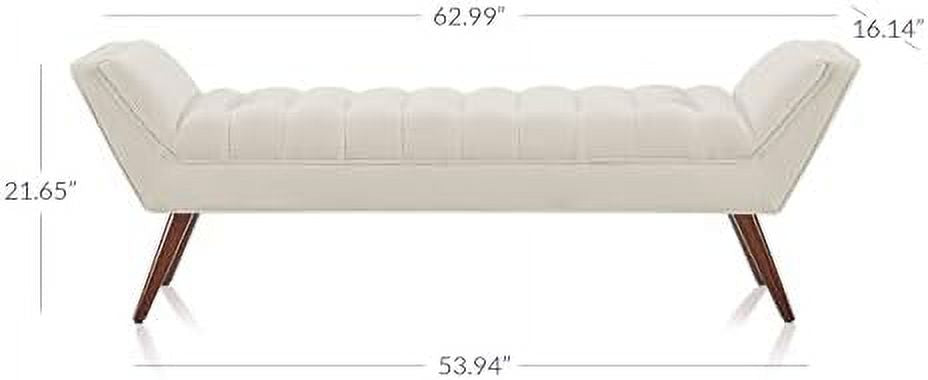 Grey Linen Fabric Ottoman Bench with Wood Legs Z6728