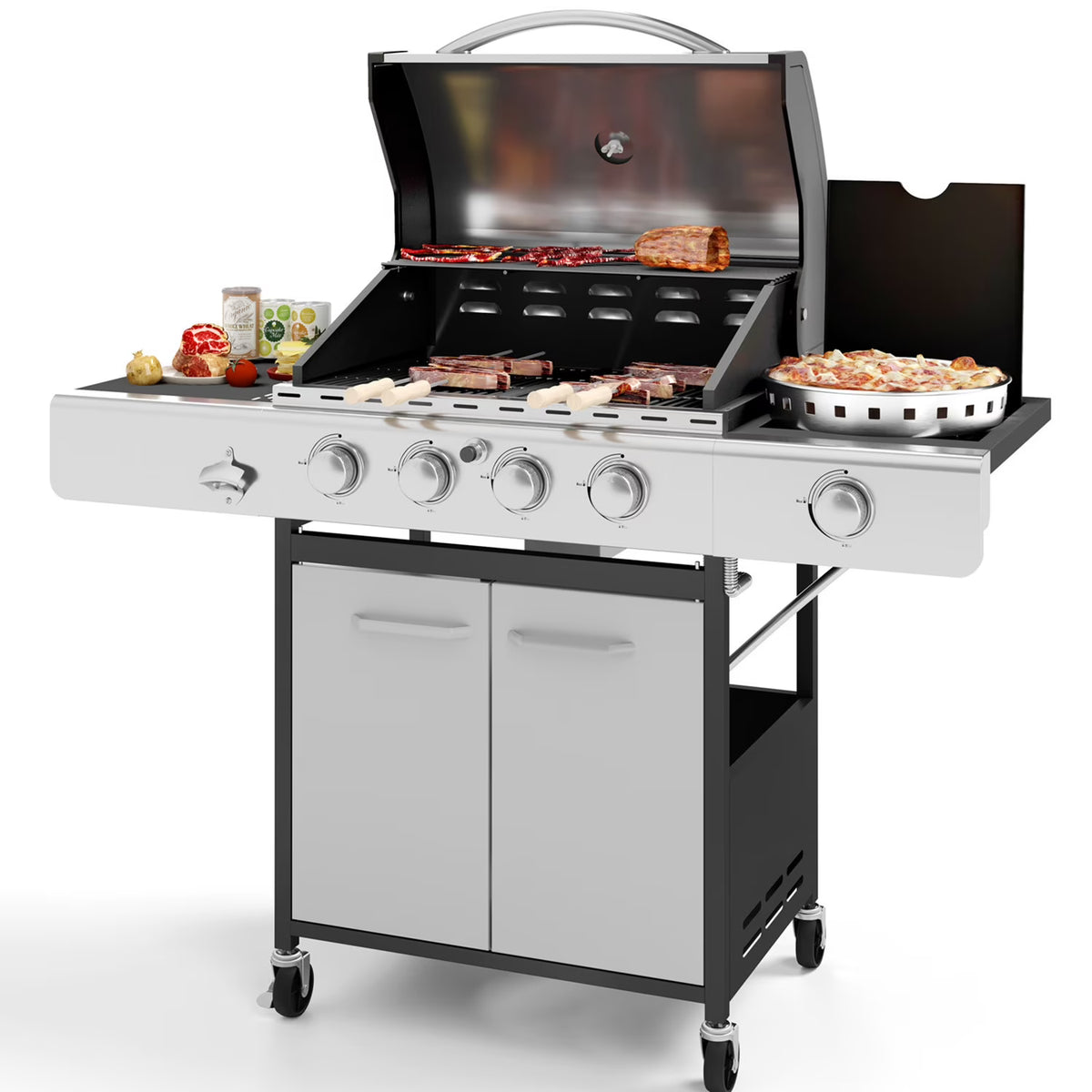 4 Burner Propane Gas Grill with Side Burner Stainless Steel I573