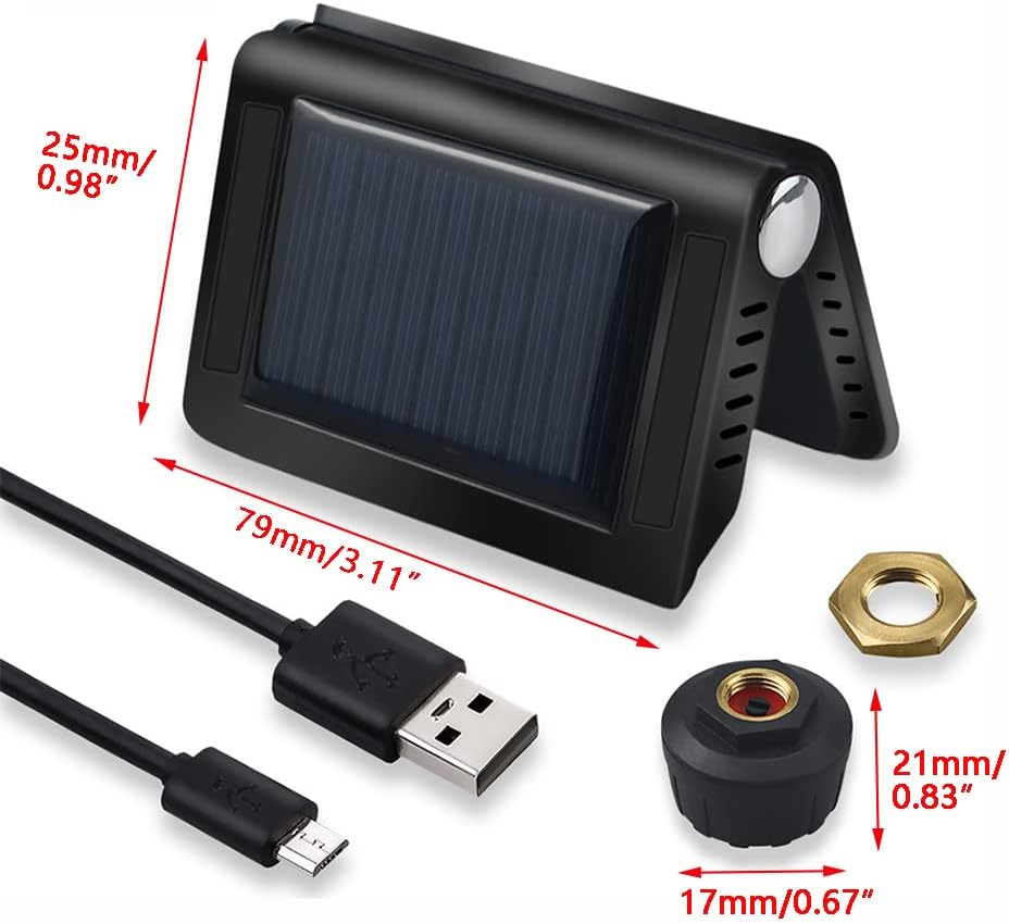 Solar Power TPMS Wireless Tire Pressure Monitoring System with 4 External Sensors C90825