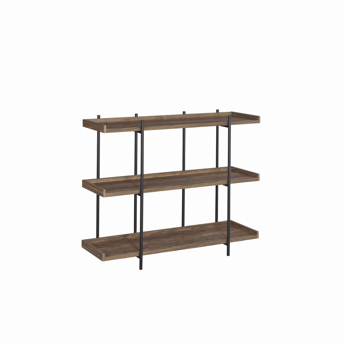 3 Tier Metal Framed Bookcase with Wooden Storage Shelves, Brown and Black Q3720
