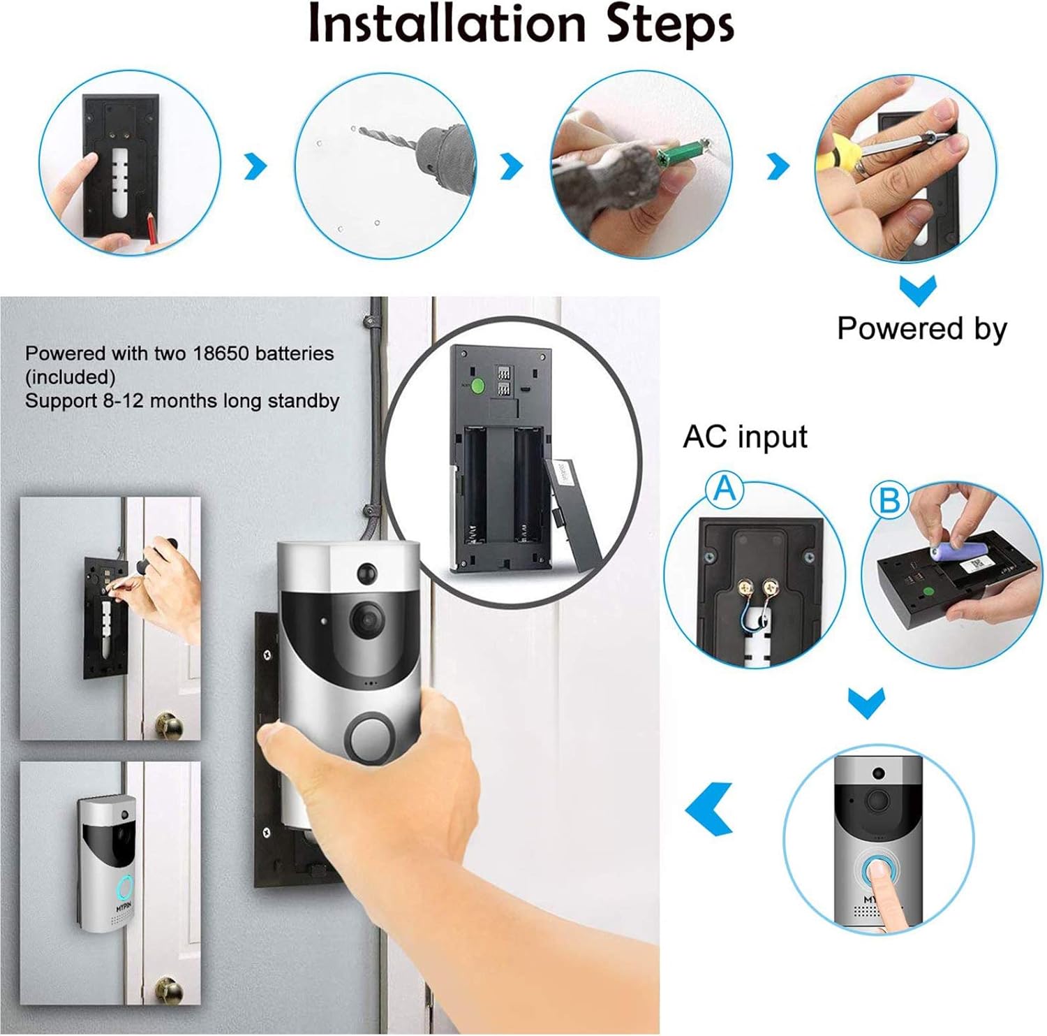 Wireless WiFi Doorbell Security Camera with Chime G19823