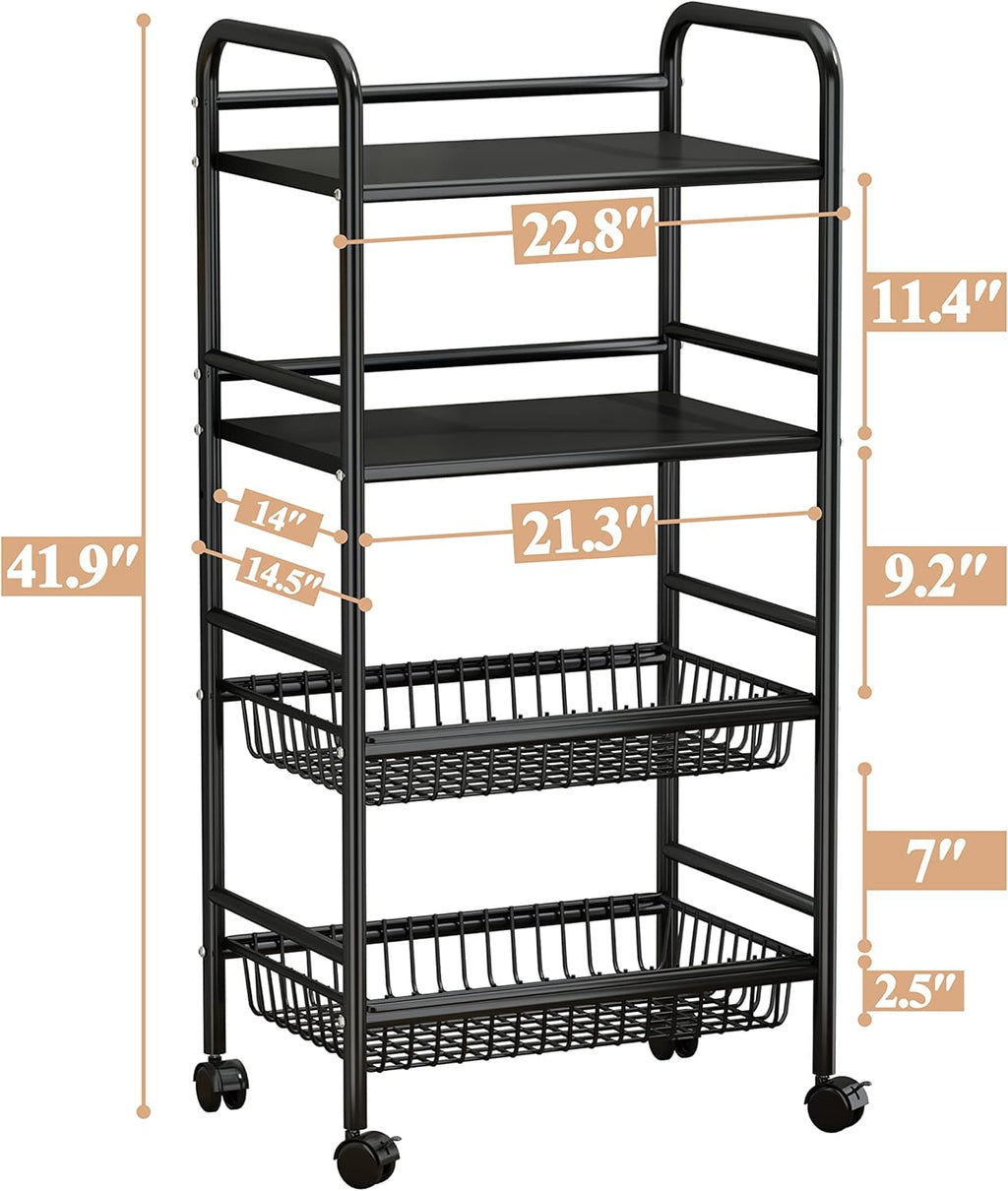 Black 4 Tier Rolling Utility Cart F1483