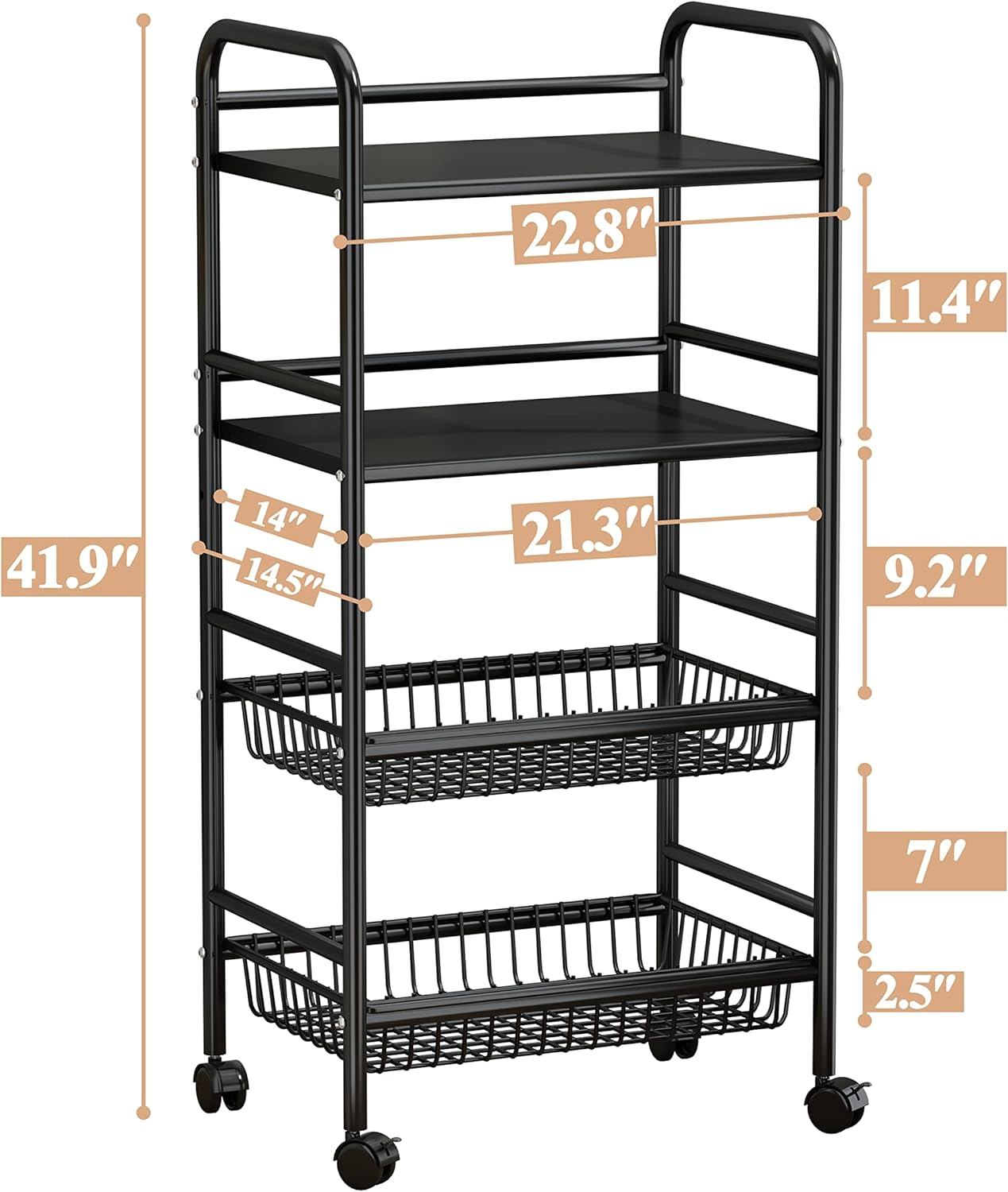 Black 4 Tier Rolling Utility Cart F1483