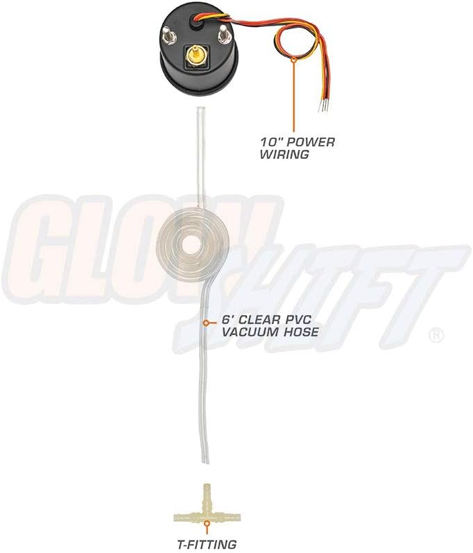 White 7 Color Vacuum Gauge Kit with Mechanical Hose & T-Fitting, 2-1/16" 52mm, Pack of 2 W60164
