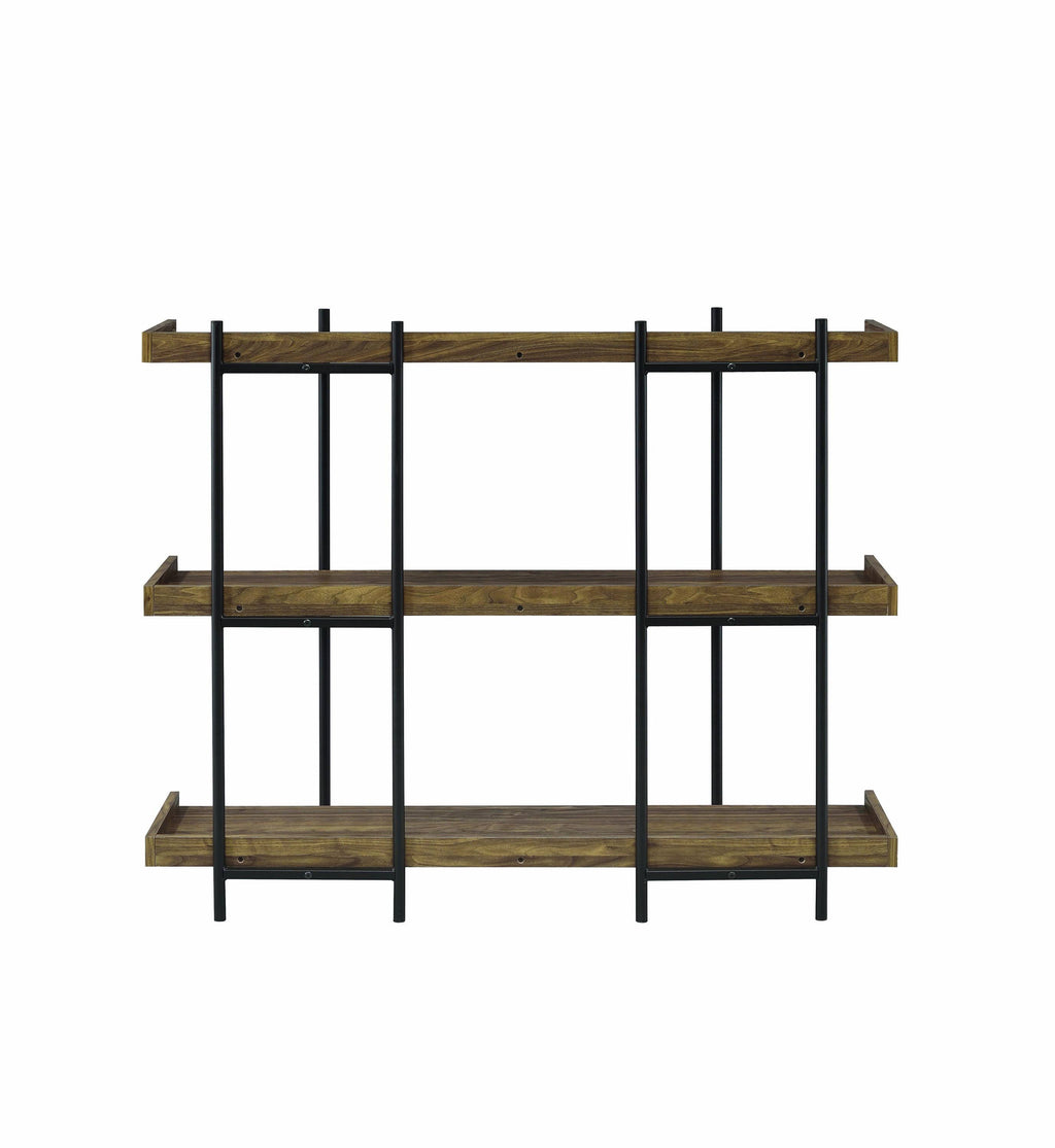 3 Tier Metal Framed Bookcase with Wooden Storage Shelves, Brown and Black Q3720