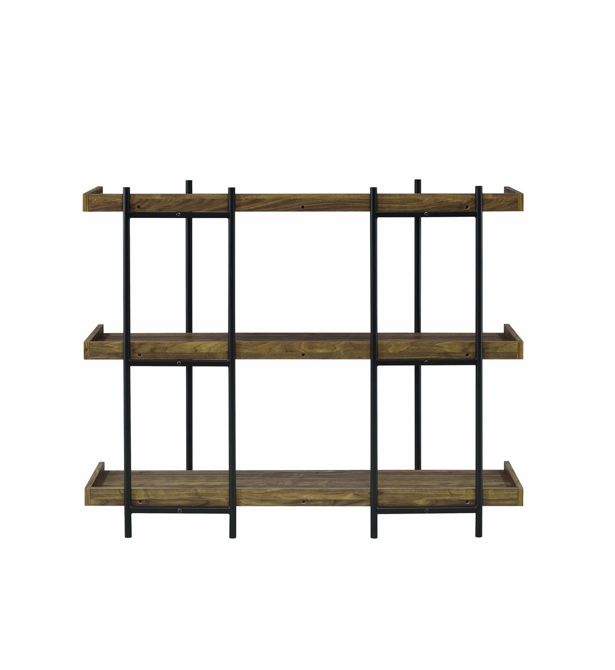 3 Tier Metal Framed Bookcase with Wooden Storage Shelves, Brown and Black Q3720